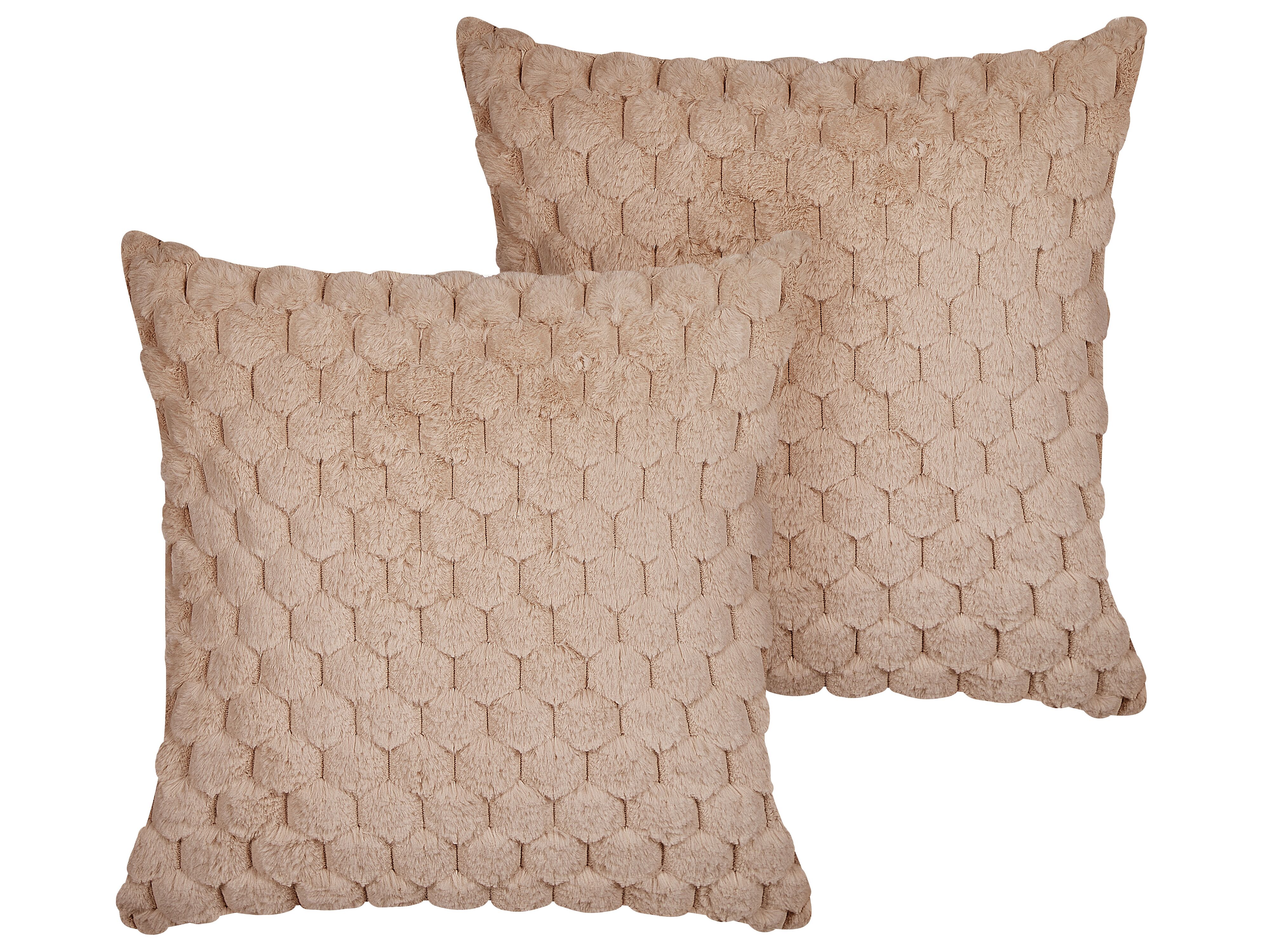 Set of 2 Decorative Cushions PURSLANE Faux Fur 43 x 43 cm Sand Beige Geometric Pattern