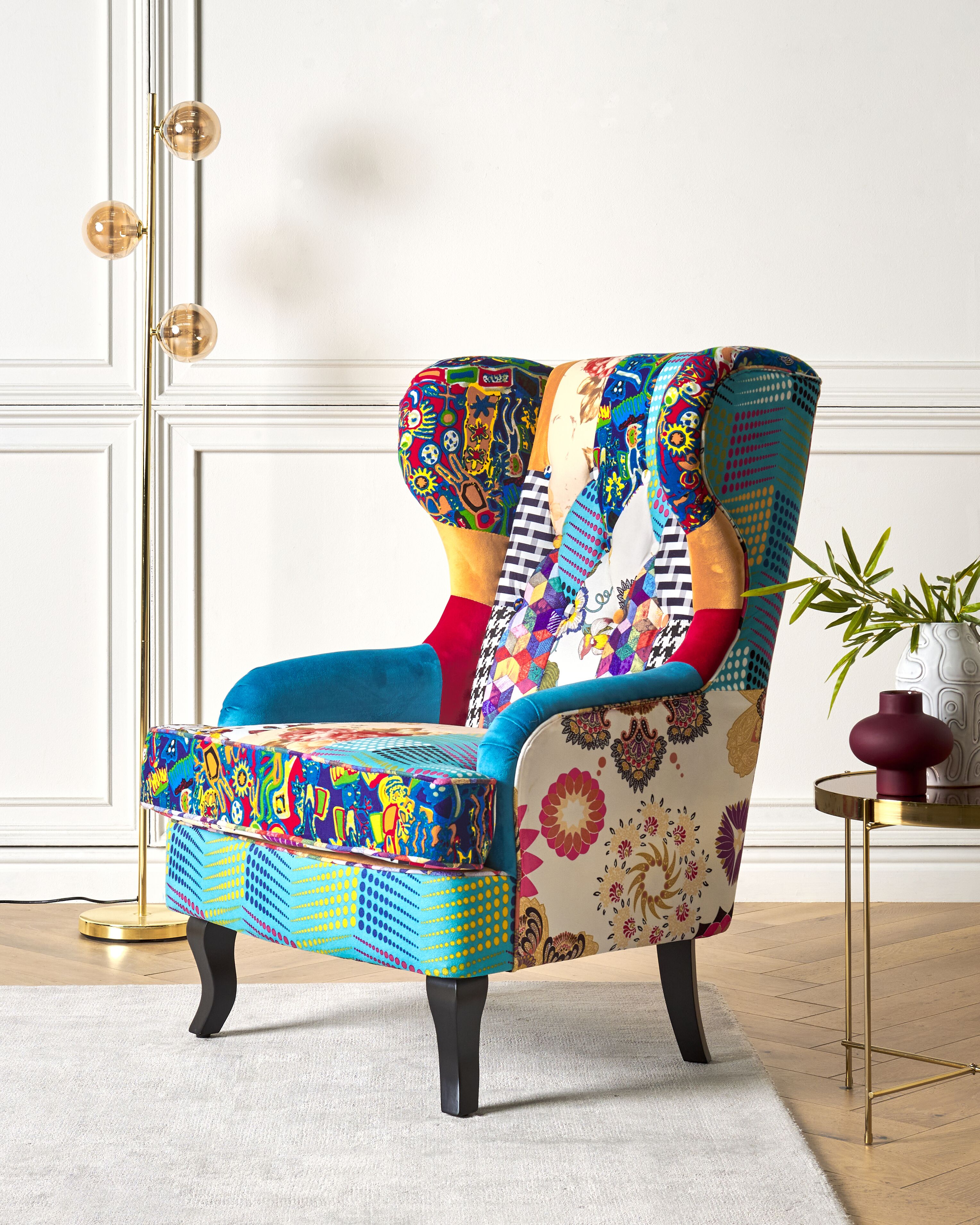 Wingback Chair MOLDE Fabric Blue