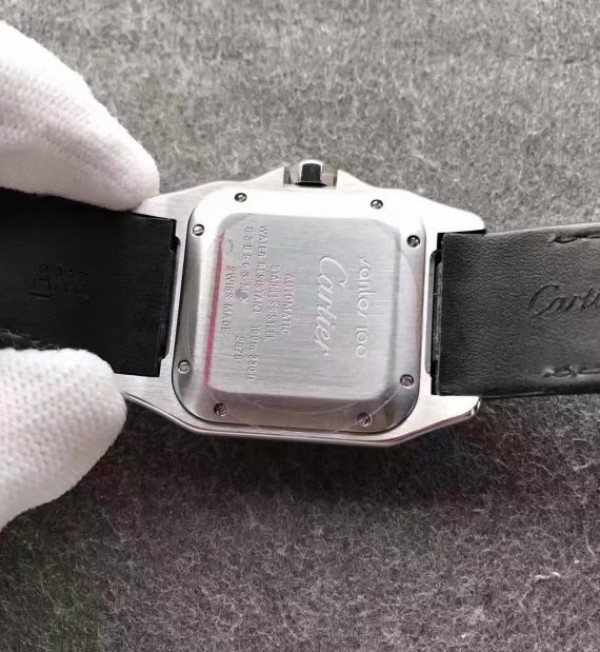 Replica Cartier Santos 100 33mm SS White Dial Black Leather Strap SEIKO NH05A - Top club