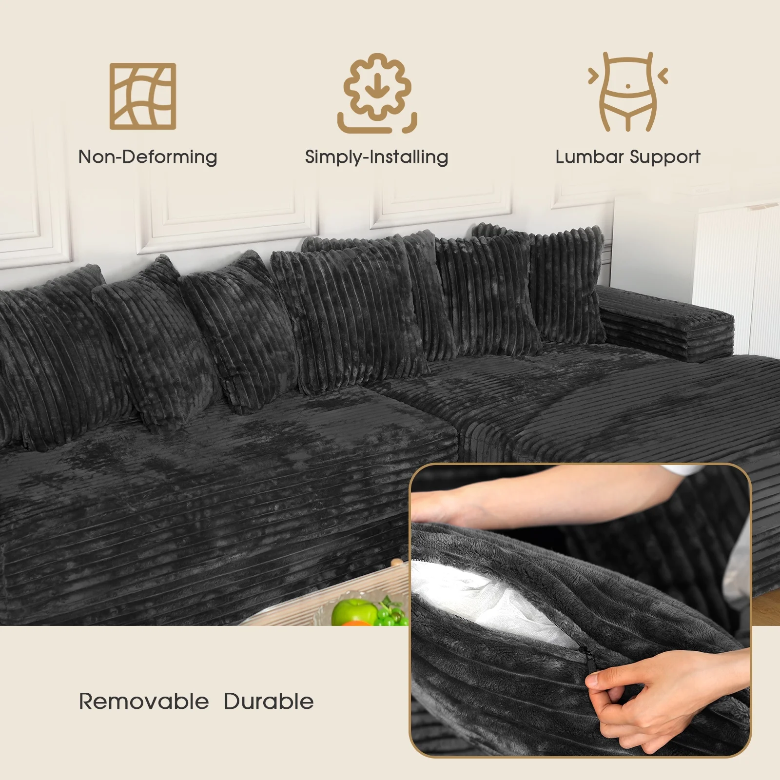 Advwin 110" Oversized L Shaped Sofa with Chaise, Comfy Plush 2-Piece L-Shaped Sectional Couches with 8 Pillows, Soft Fluffy Upholstered Sofa Bed for Living Room Apartment Bedroom, Light Gray - Image 19