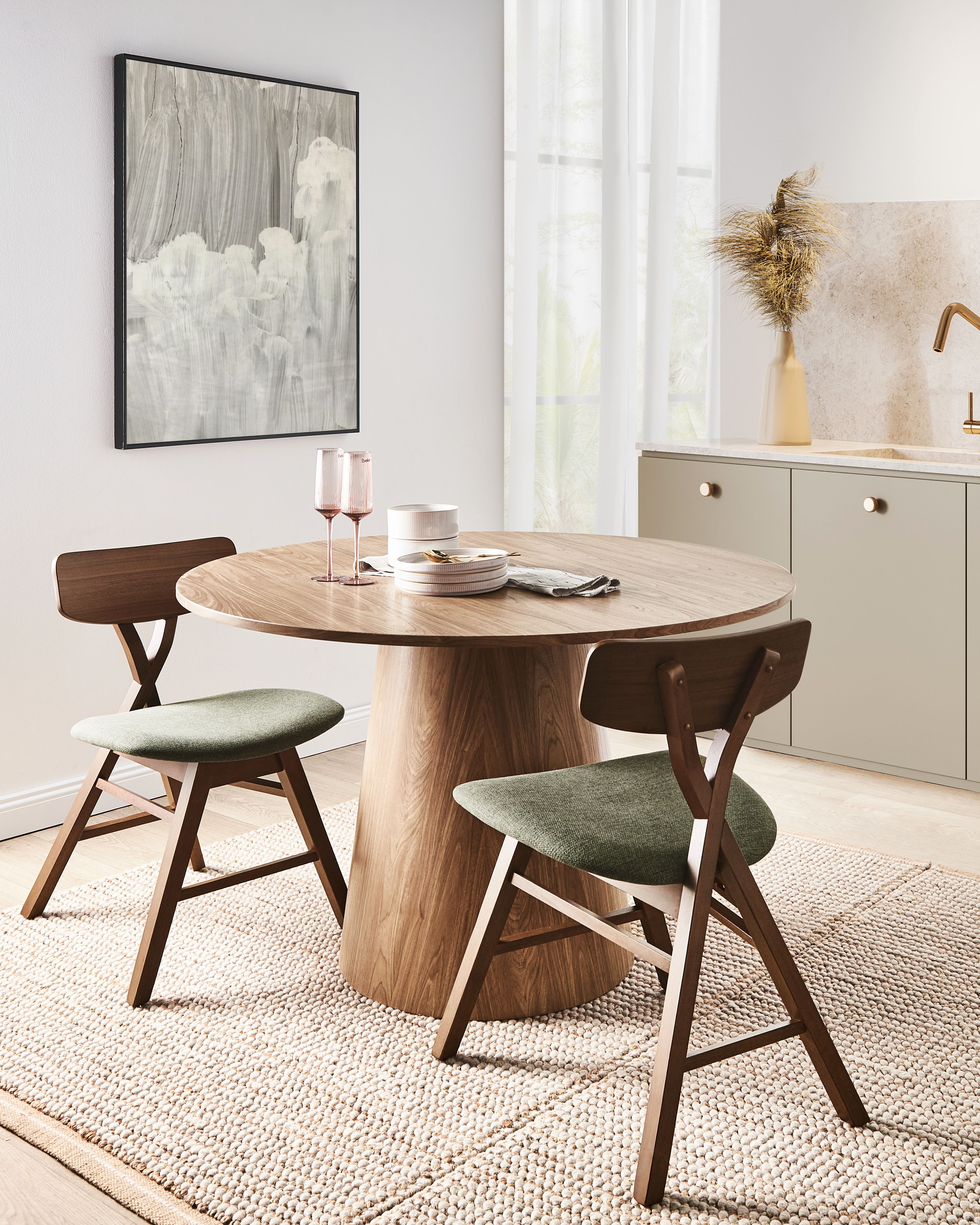 Set of 2 Dining Chairs LELAND Wood Dark Brown/ Green