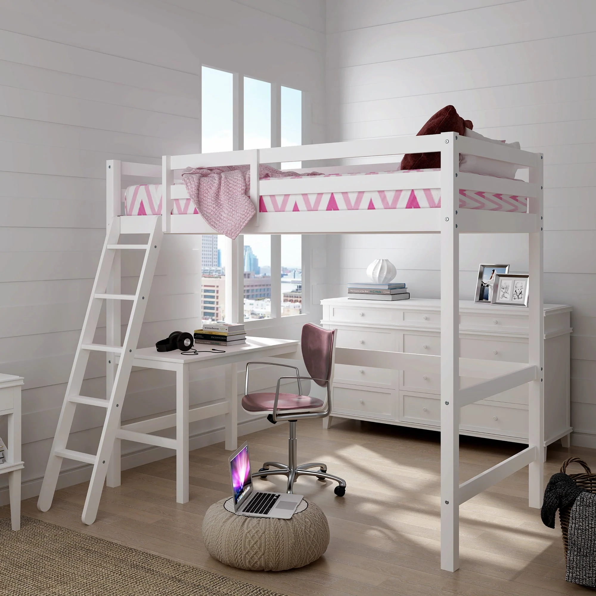 Hillsdale Campbell Wood Twin Loft Bunk Bed with Desk, White - Image 6