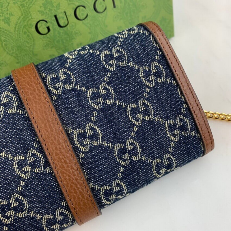 Replica Gucci Jackie 1961 Chain Wallet 652681 In Blue Denim1:1High-quality replica