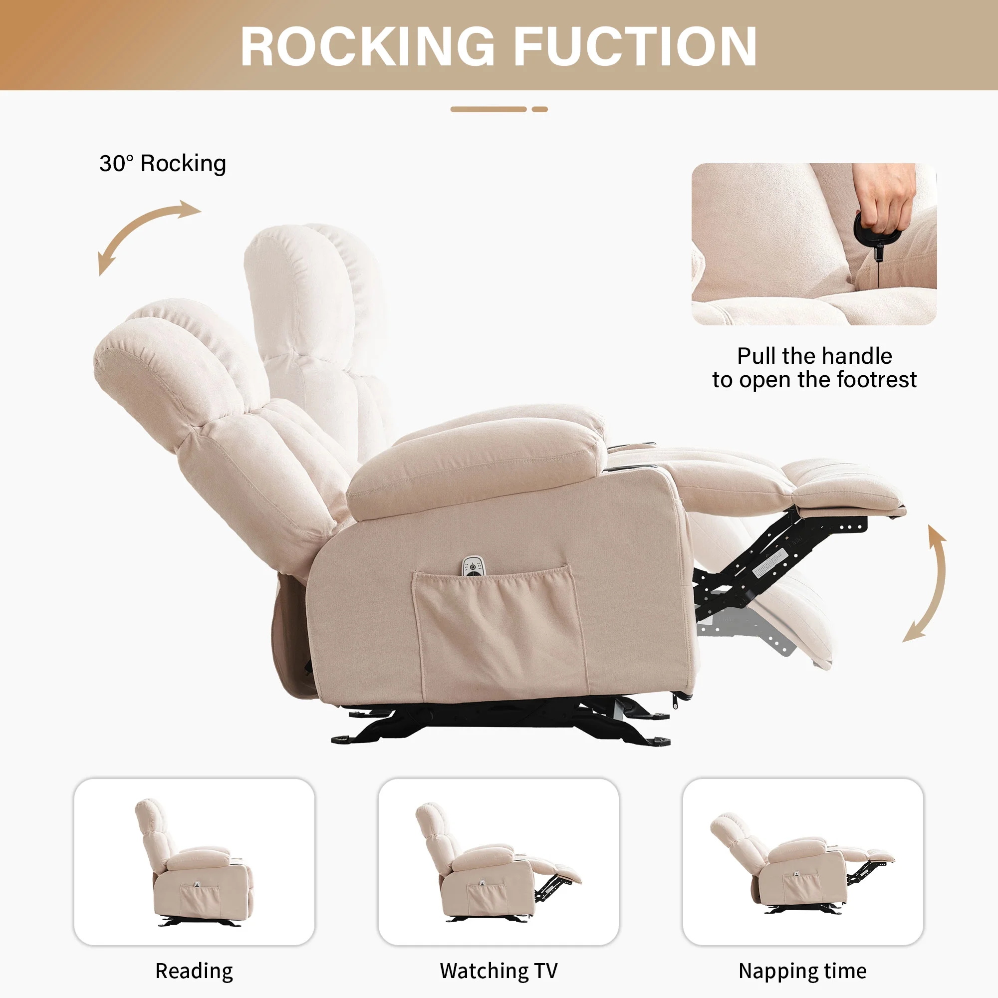 JONPONY Manual Recliner Chair with Heat Therapy and Massage Function, Heavy Duty Reclining Mechanism Massage Chair, Elderly Single Rocker Sofa with Cup Holders for Bedroom Home Theater,Grey - Image 115