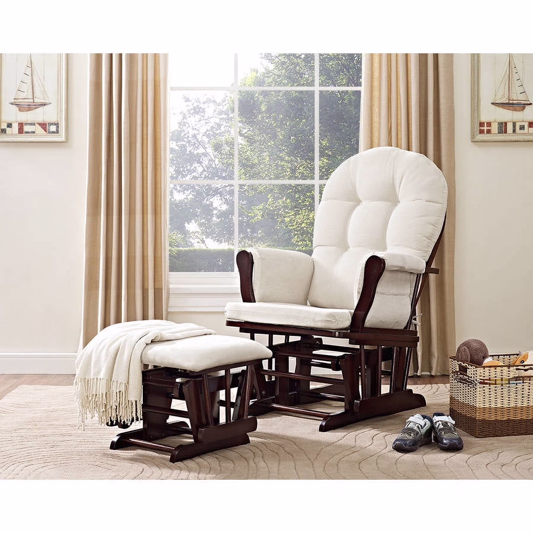 Angel Line Windsor Glider and Ottoman, Natural Finish with Gray Cushions - Image 27