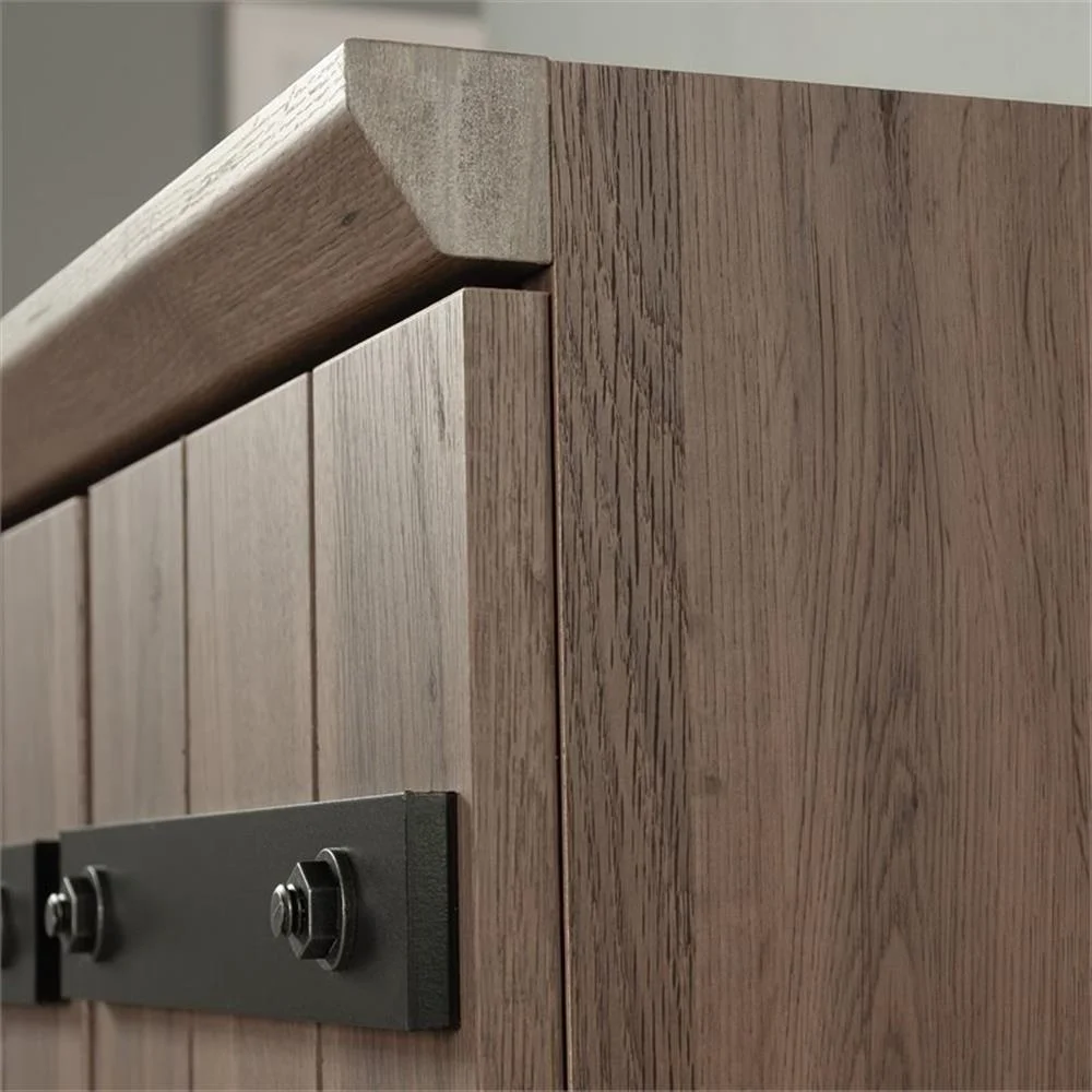 Pemberly Row Farmhouse Engineered Wood 2-Door Narrow Storage Cabinet in Salt Oak - Image 7
