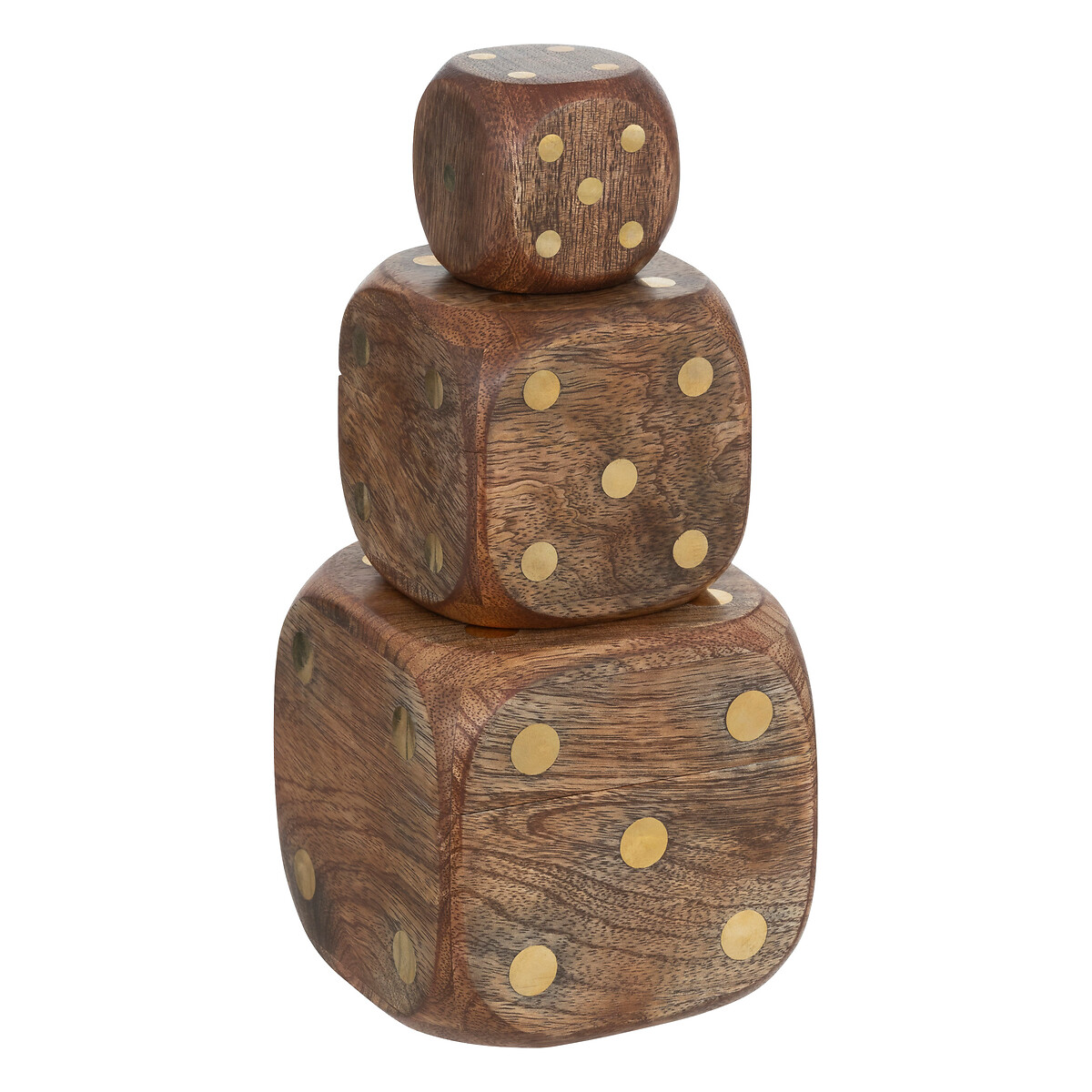 Table decoration with 3 dice "Roger" Mango wood, Caramel, 10x10x10 cm