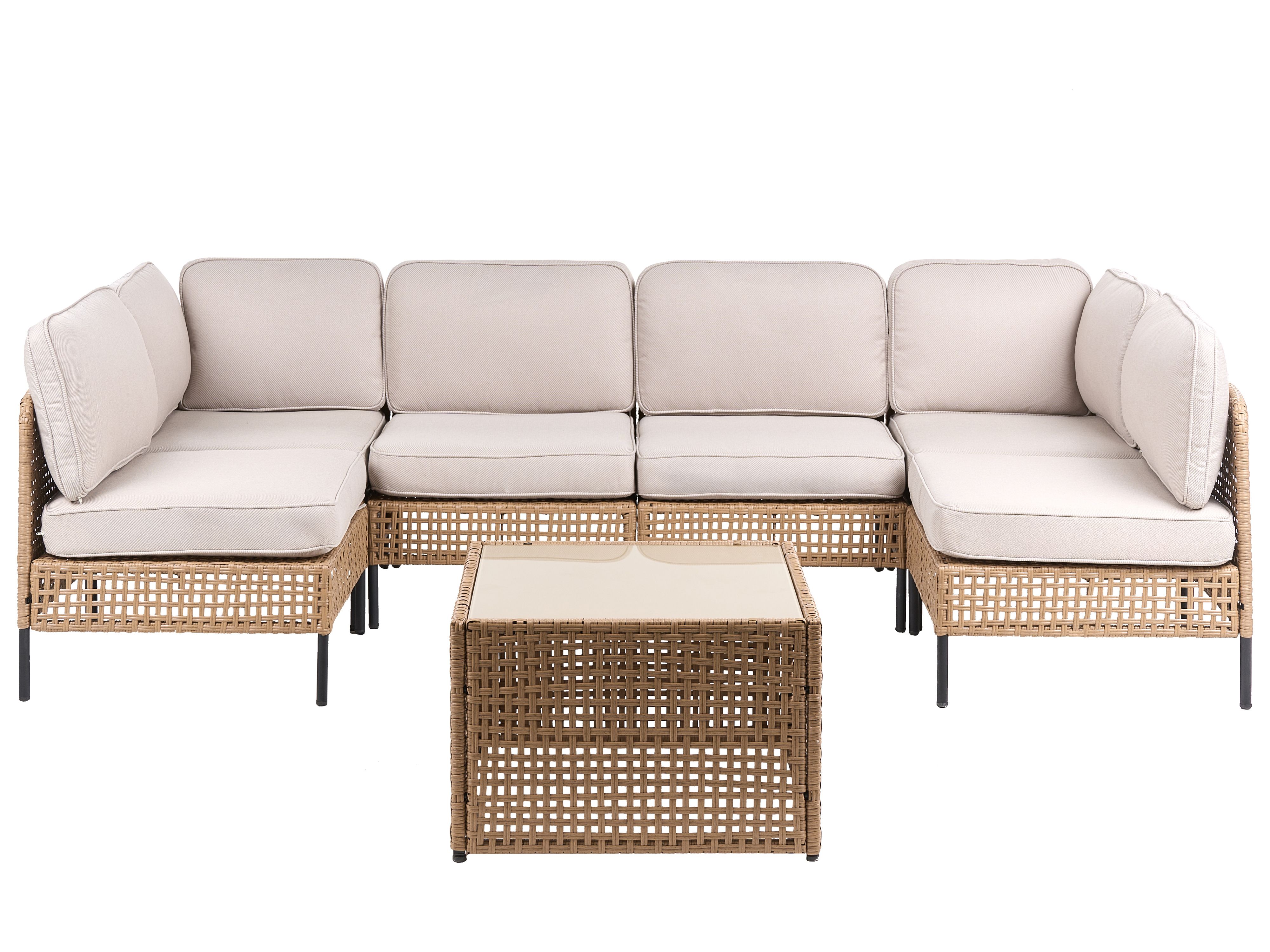 U-Shape Garden Sofa 6 Seater OMEGANA Modular PE Rattan Light Beige