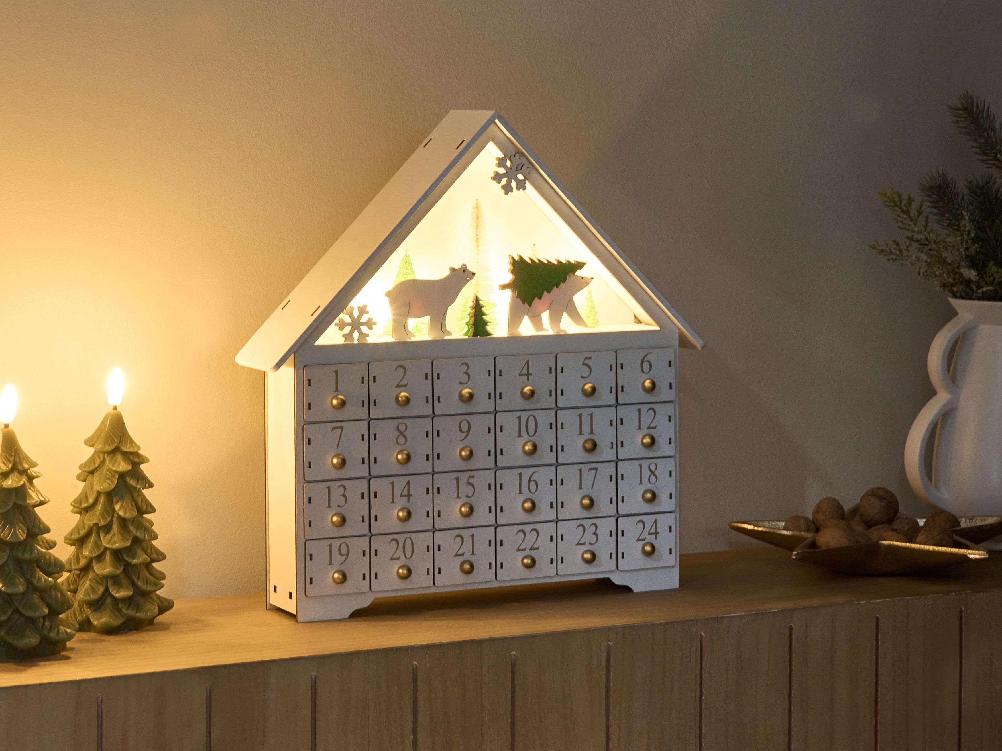 Christmas Decoration LED MJOSA Advent Calendar 33 cm White