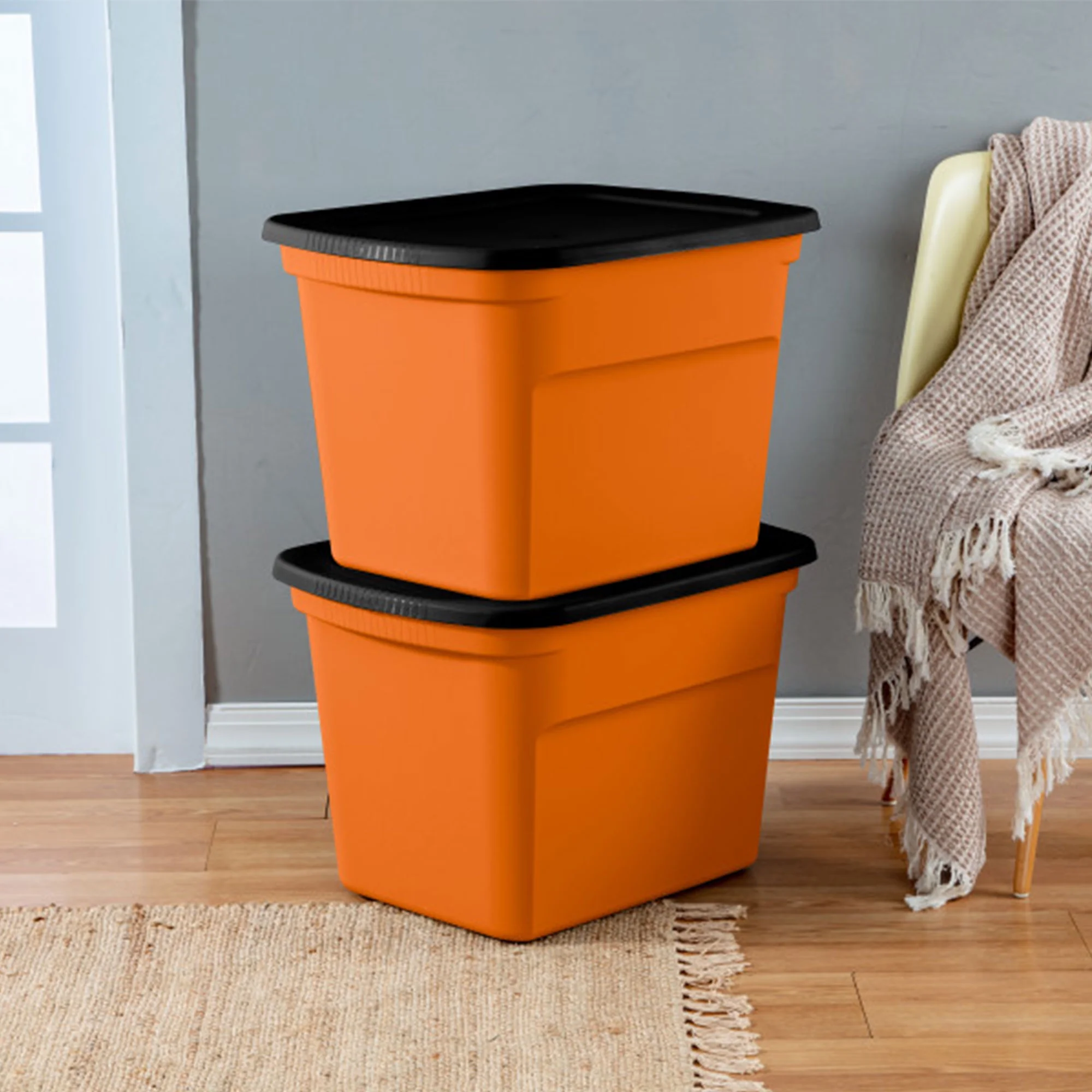 Sterilite 18 Gallon Orange Plastic Storage Container Bin Tote with Lid (8 Pack) - Image 6
