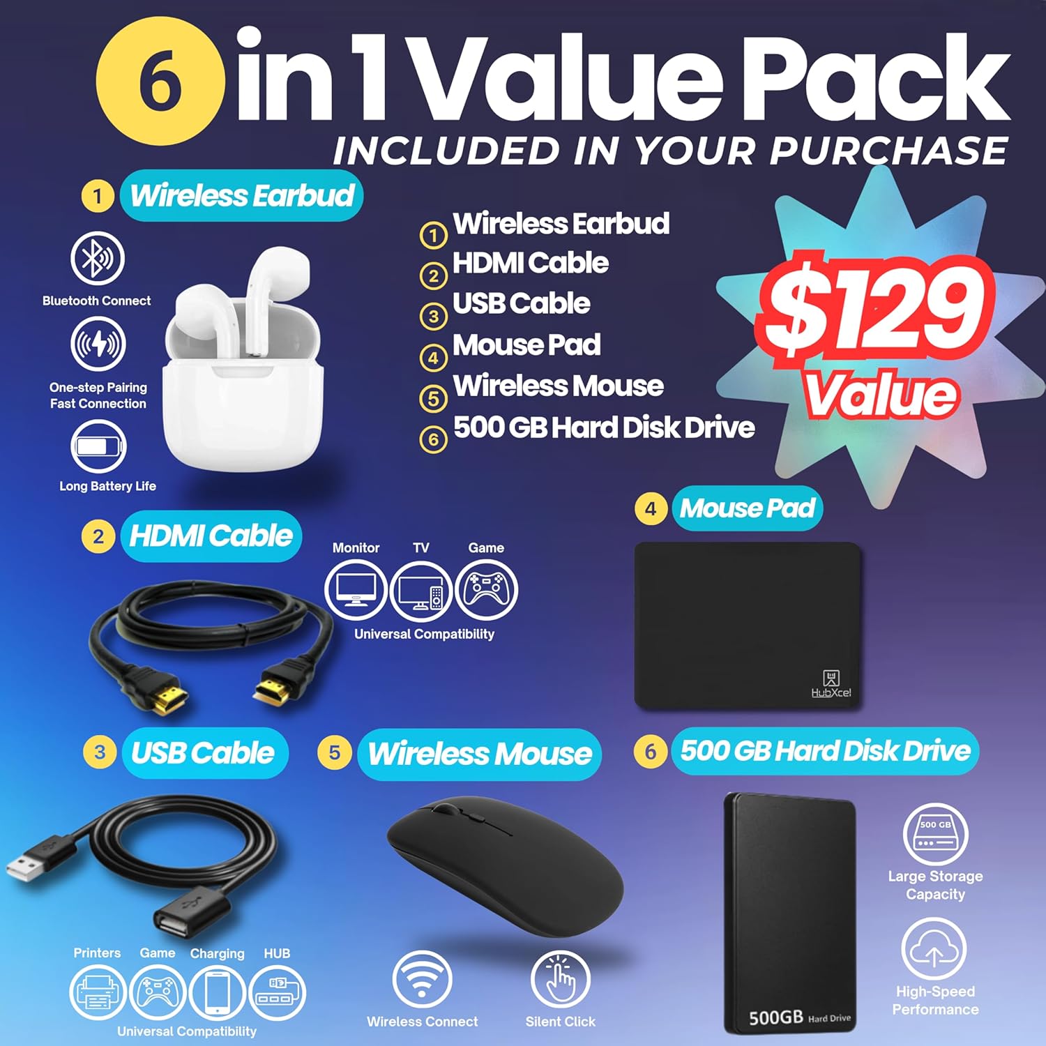 HP 14 Laptop Student Business 2025 Flagship Computer  AI Copilot  4-Core 13th Gen Intel CPU  16GB RAM 628GB Storage (128GB UFS+500GB Ext) 1-Yr Office 365 Long Battery HubxcelAccessory Win 11S Lavender