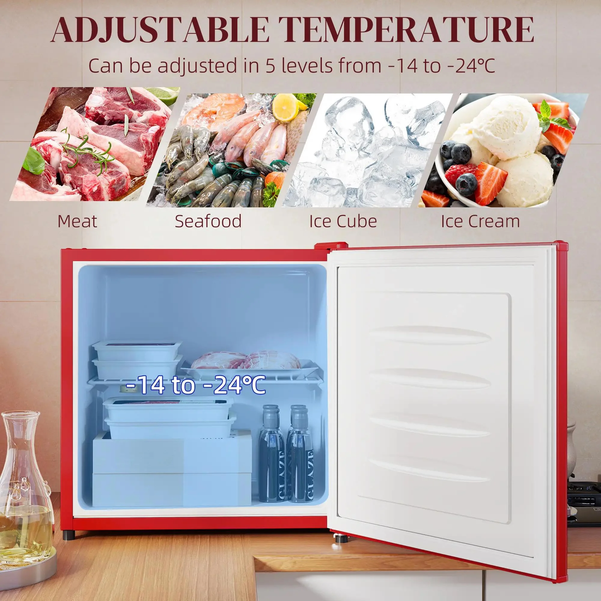 Resenkos 1.1 Cu.Ft Countertop Mini Freezer, Compact Upright Freezer with Removable Shelves, Red - Image 14