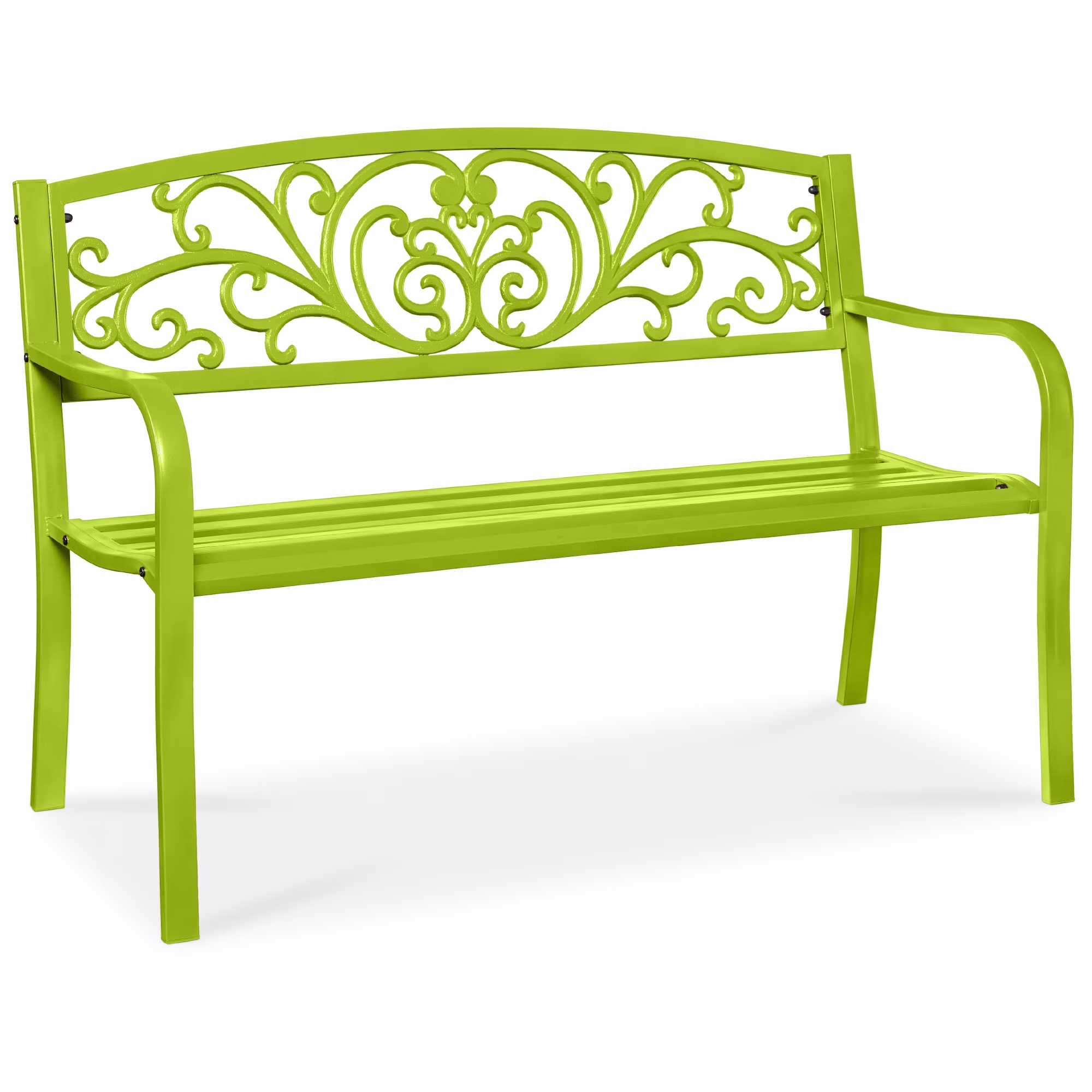 Best Choice Products Outdoor Steel Bench Garden Patio Porch Furniture w/ Floral Design Backrest - Black - Image 31