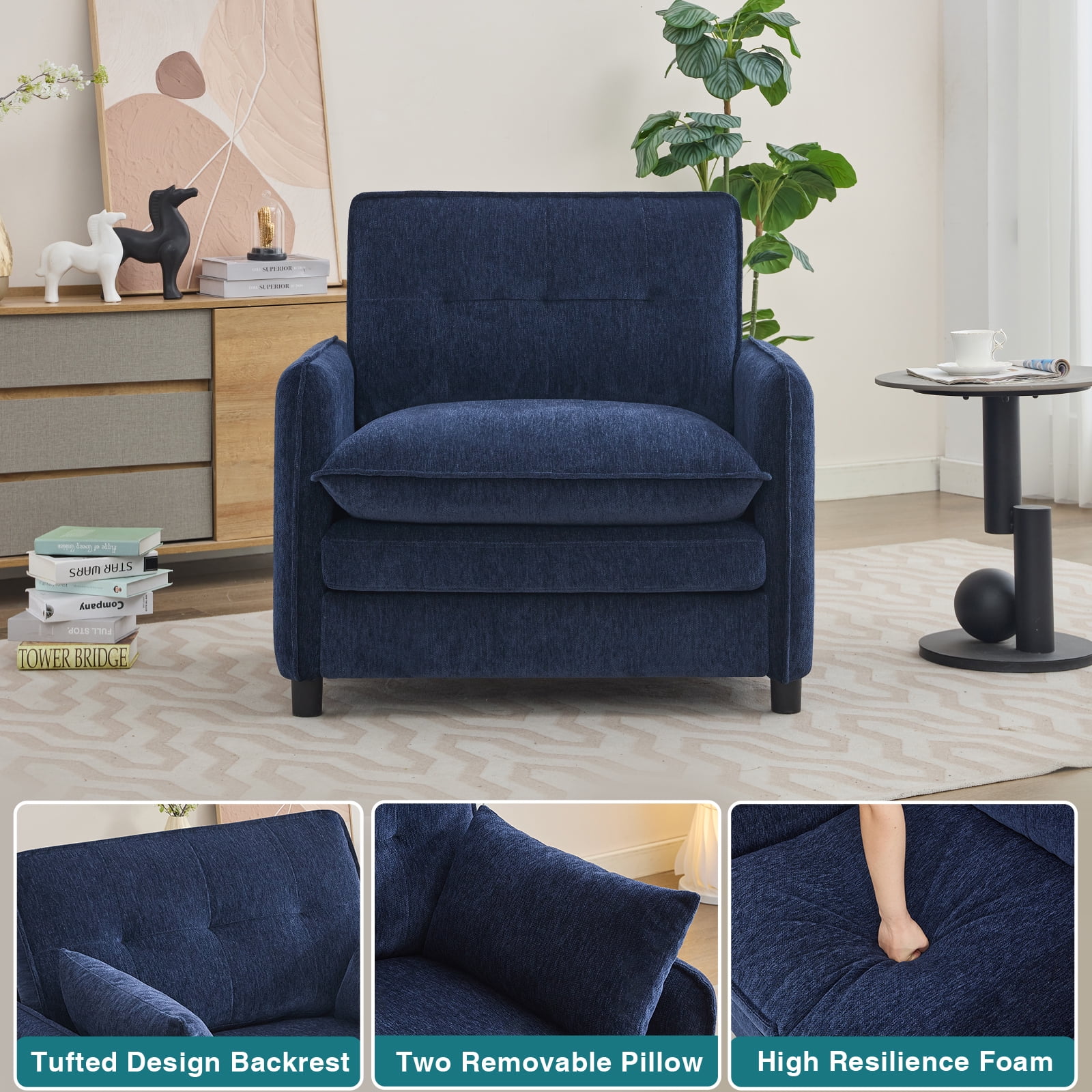 Aemeios Upholstered Chenille OversizedAccent Armchairs with Ottoman and Side Pocket, Cream - Image 22