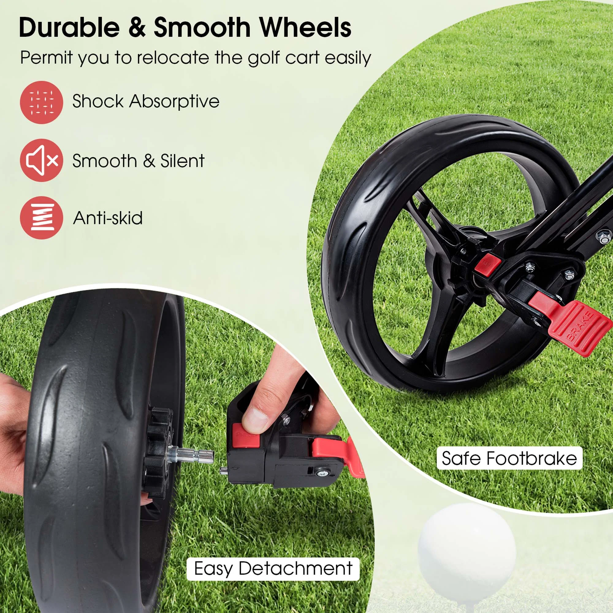 Costway Foldable 3 Wheel Steel Golf Pull Push Cart Trolley Club w/ Umbrella Holder - Image 8