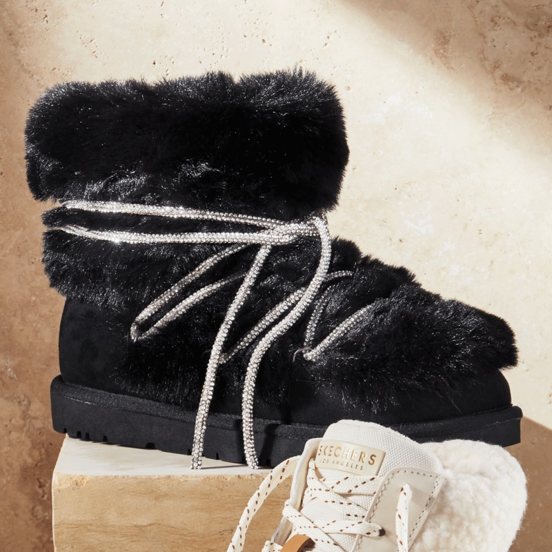 Azalea Wang Retrograde Faux-Suede Bootie for Women with Faux Fur and Rhinestone Lacing - MIDNIGHT VELVET CATALOG