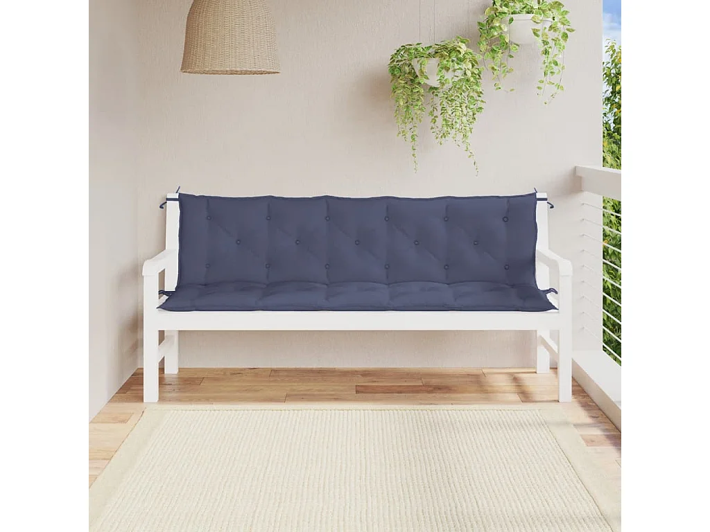 Coussins de banc de jardin lot de 2 bleu marine 180x50x7 cm