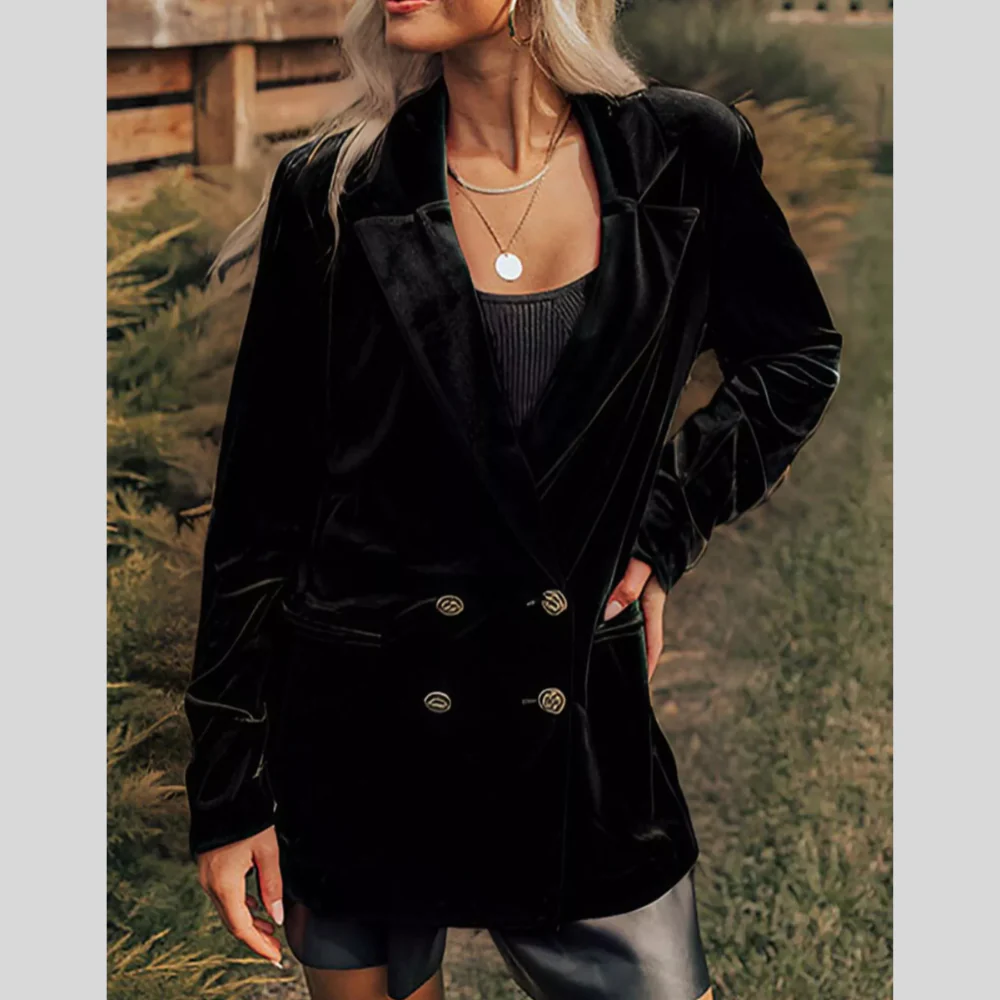 Velvet Lapel Button Front Blazer - ZKZOOK