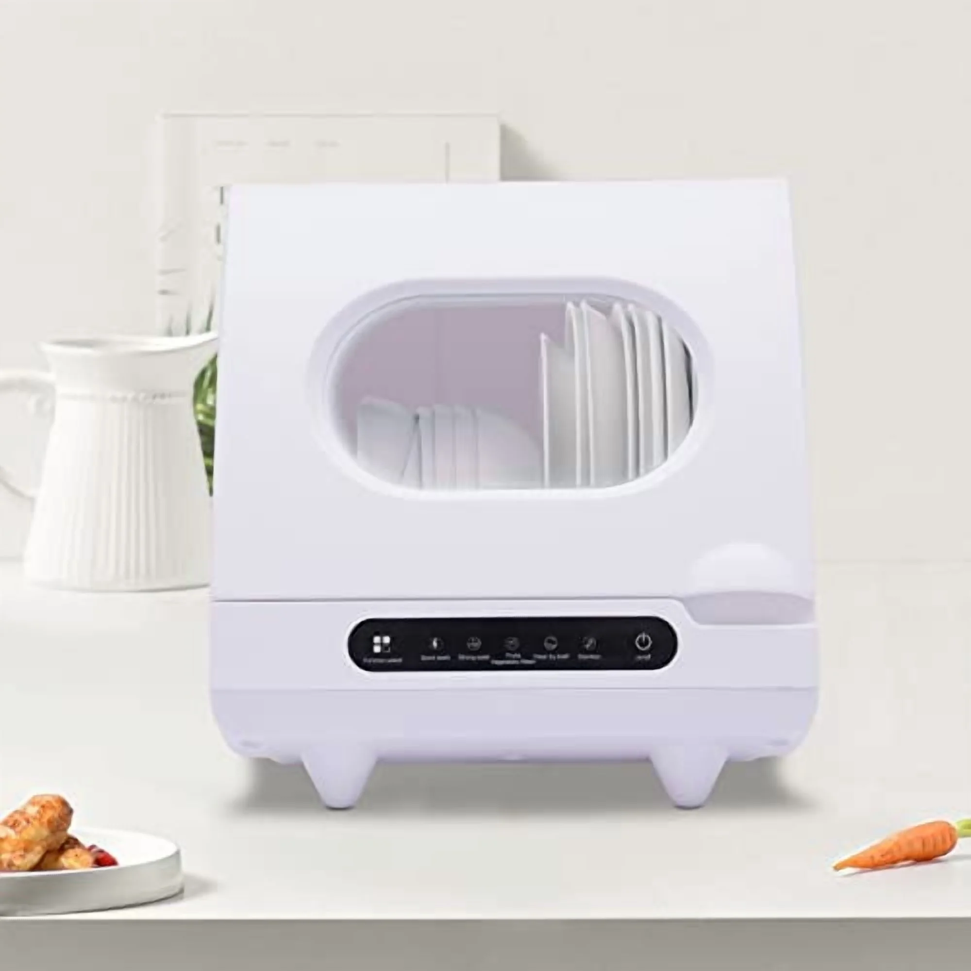 Automatic Dishwasher 360 Degree Spraying Water Deep Heating Cleaning Machine Portable Countertop Dishwasher Compact Dish Washing 5 Washing Programs Display Self-Cleaning for Small