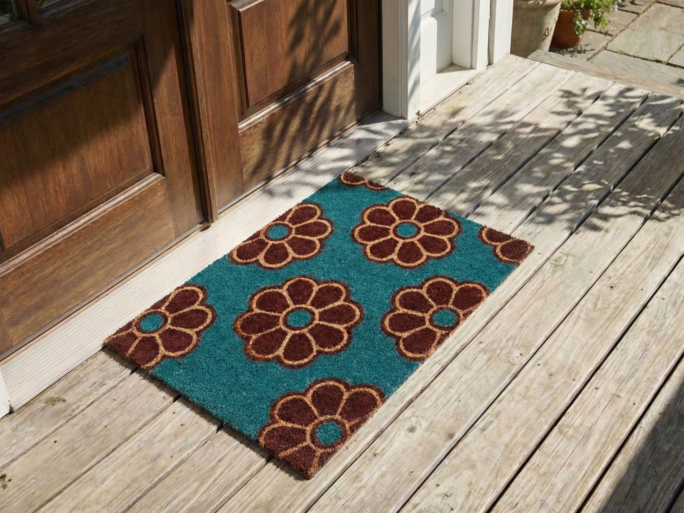 Doormat KULIK Blue 50 x 80 cm Flower Coir