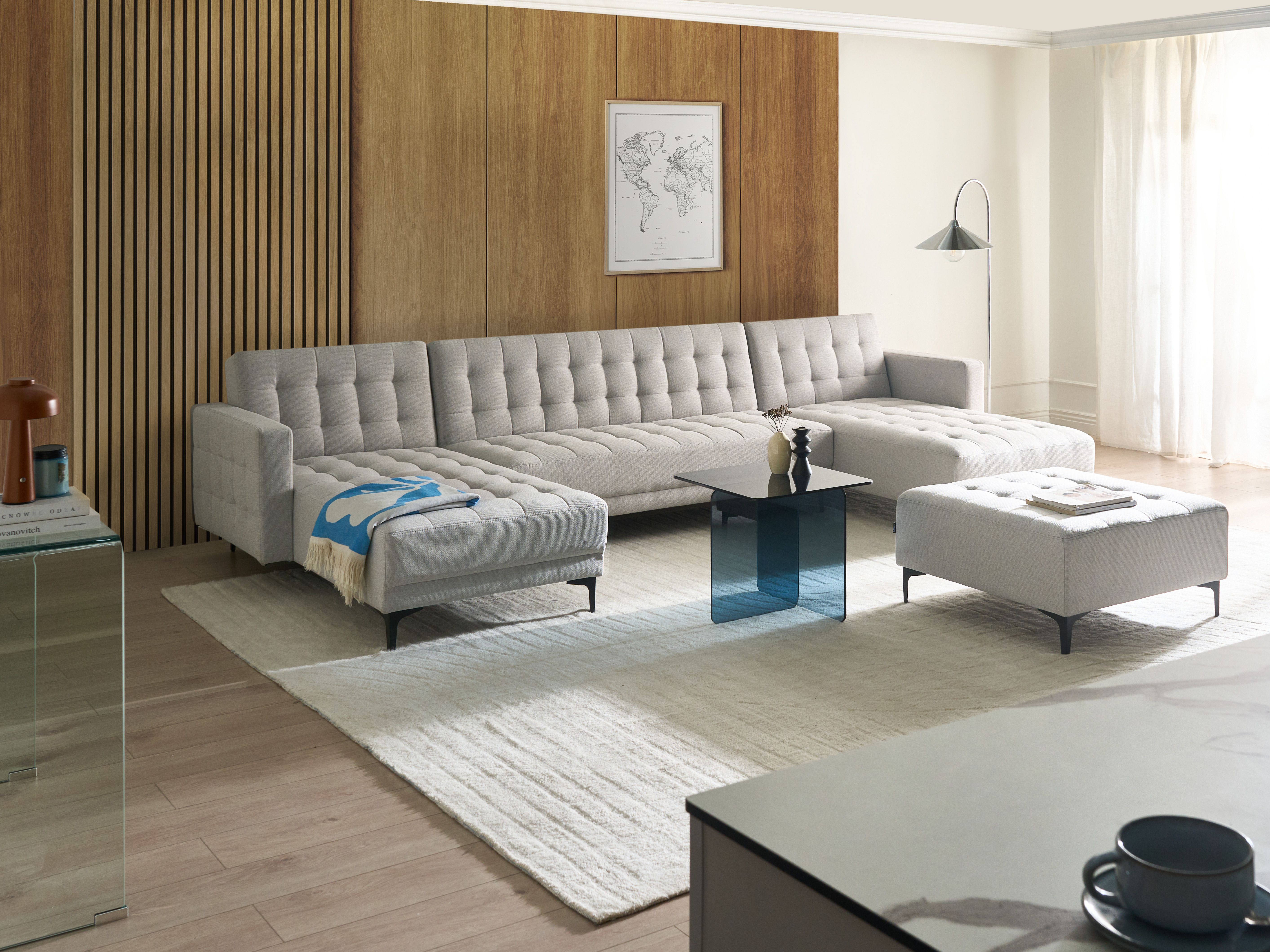Modular U-Shape Sofa Bed 5 Seater ABERDEEN Fabric Light Grey