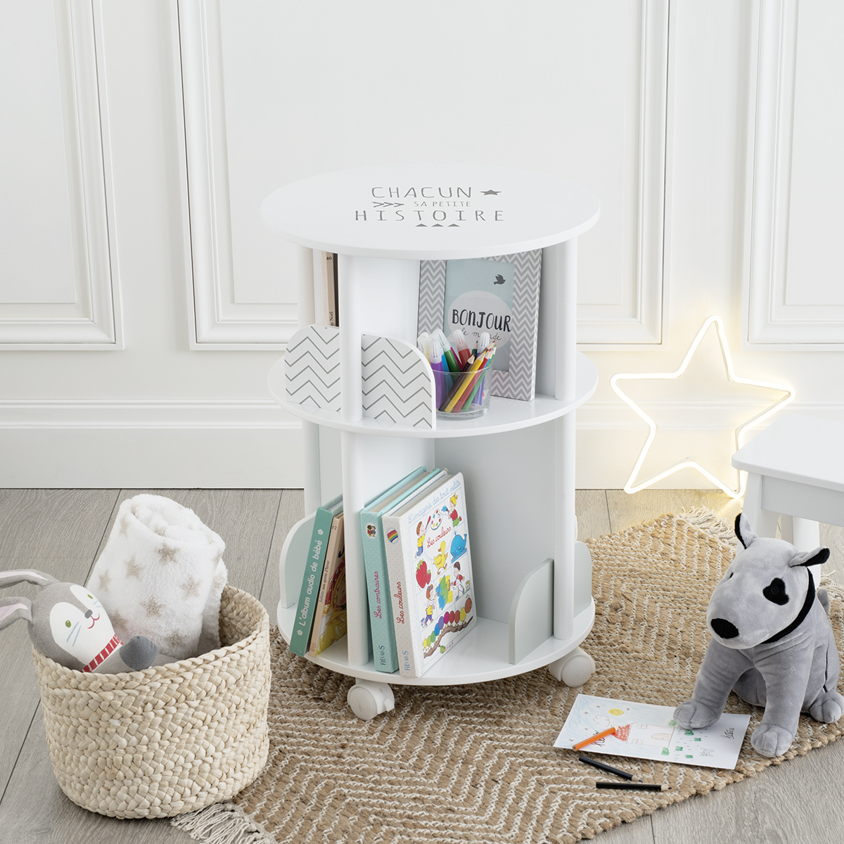 Round kids bookcase Grey, H.59 cm