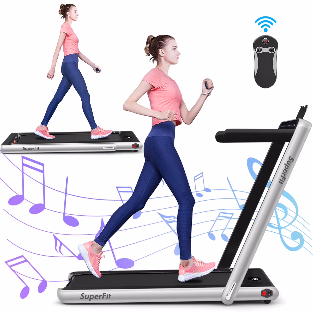 Gymax 2 in 1 Folding Treadmill 2.25HP Running Machine w/ Dual Display APP Control Black - Image 3