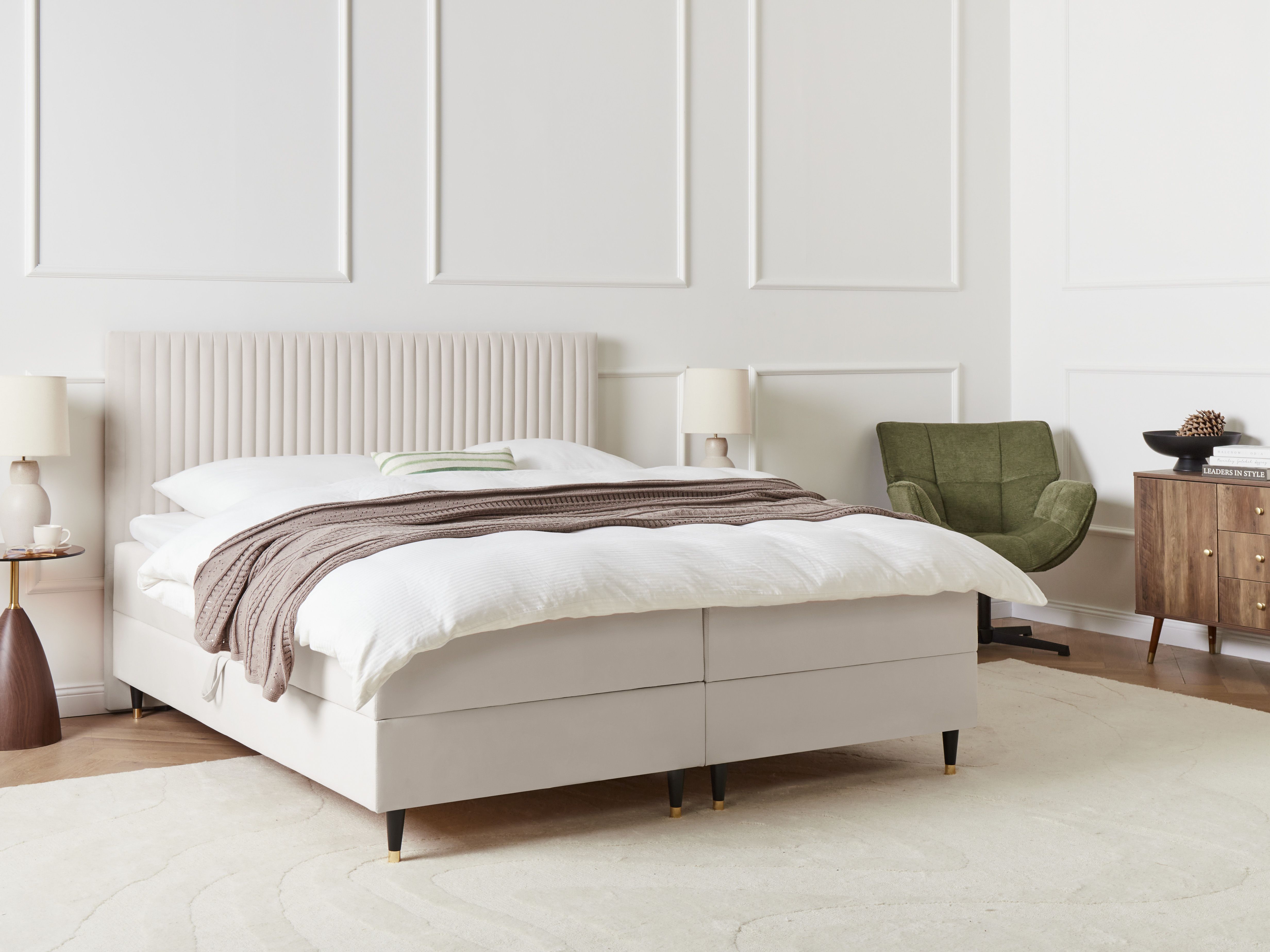 Divan Bed with Storage Velvet DAME 180 x 200 cm (EU Super King) Off-White