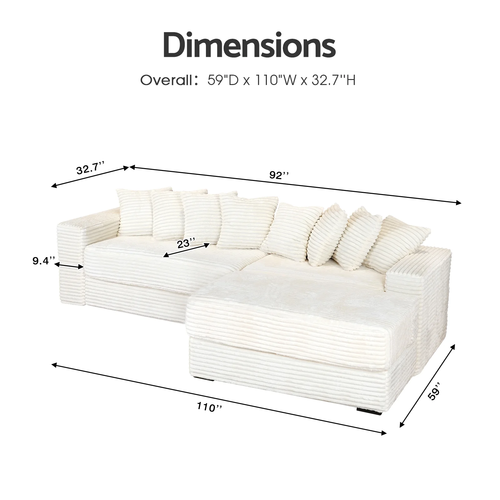 Advwin 110" Oversized L Shaped Sofa with Chaise, Comfy Plush 2-Piece L-Shaped Sectional Couches with 8 Pillows, Soft Fluffy Upholstered Sofa Bed for Living Room Apartment Bedroom, Light Gray - Image 42