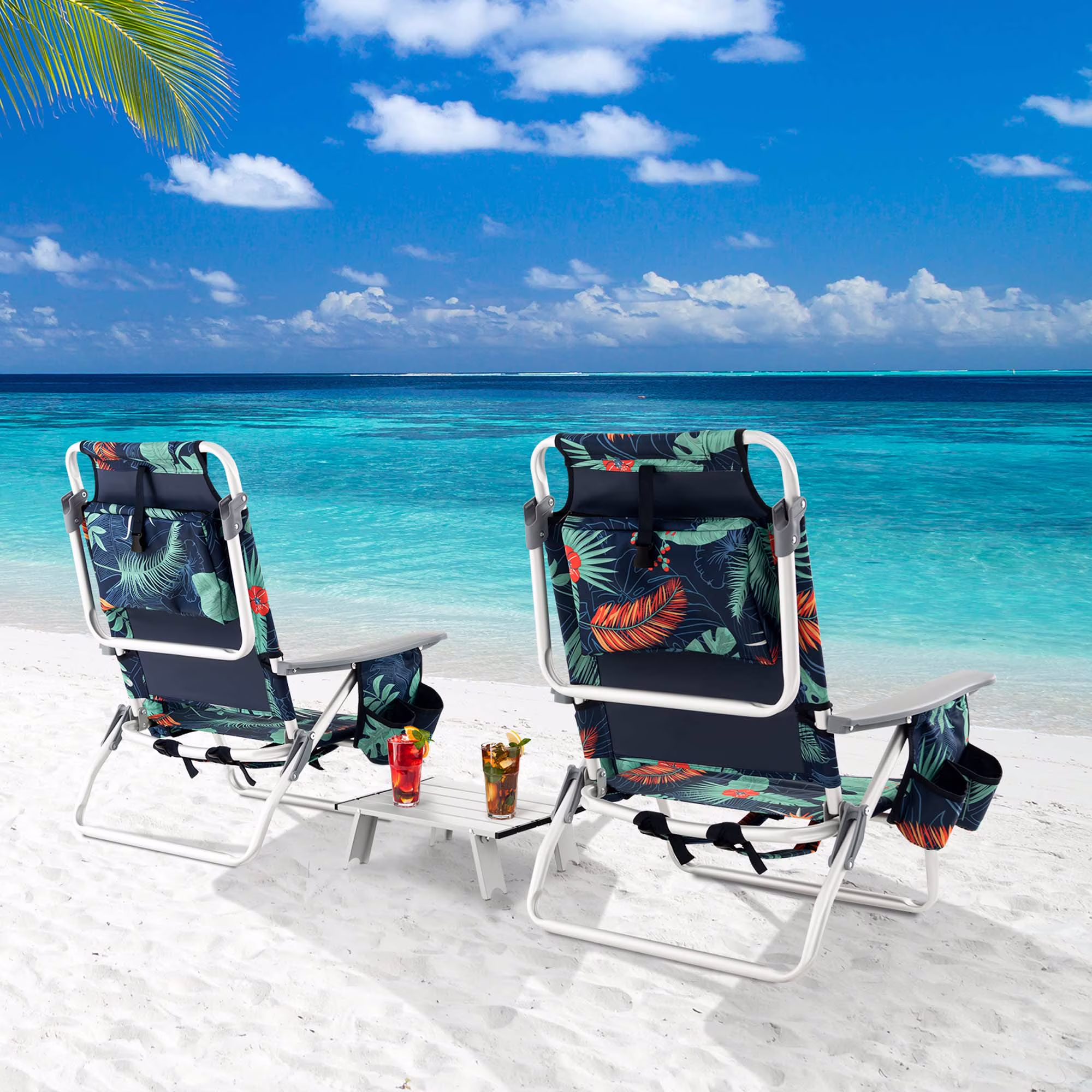 Costway 2-Pack Folding Backpack Beach Chair Table Set 5-Position Outdoor Reclining Chair Pink - Image 7