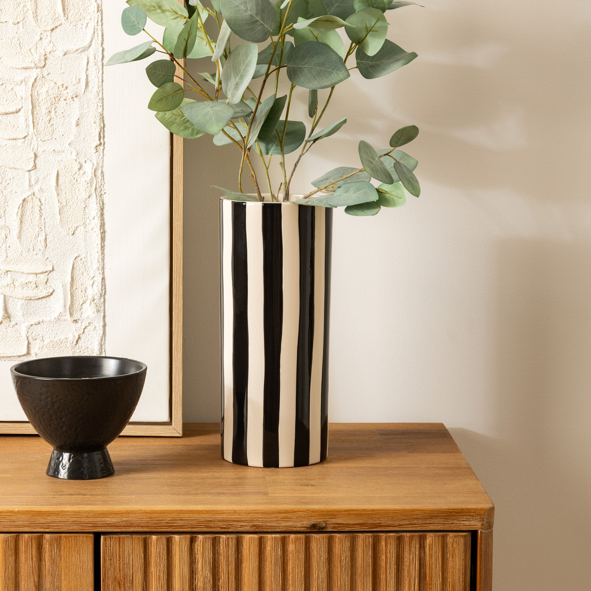 Ceramic vase "Edric" Black & White, H.30 cm