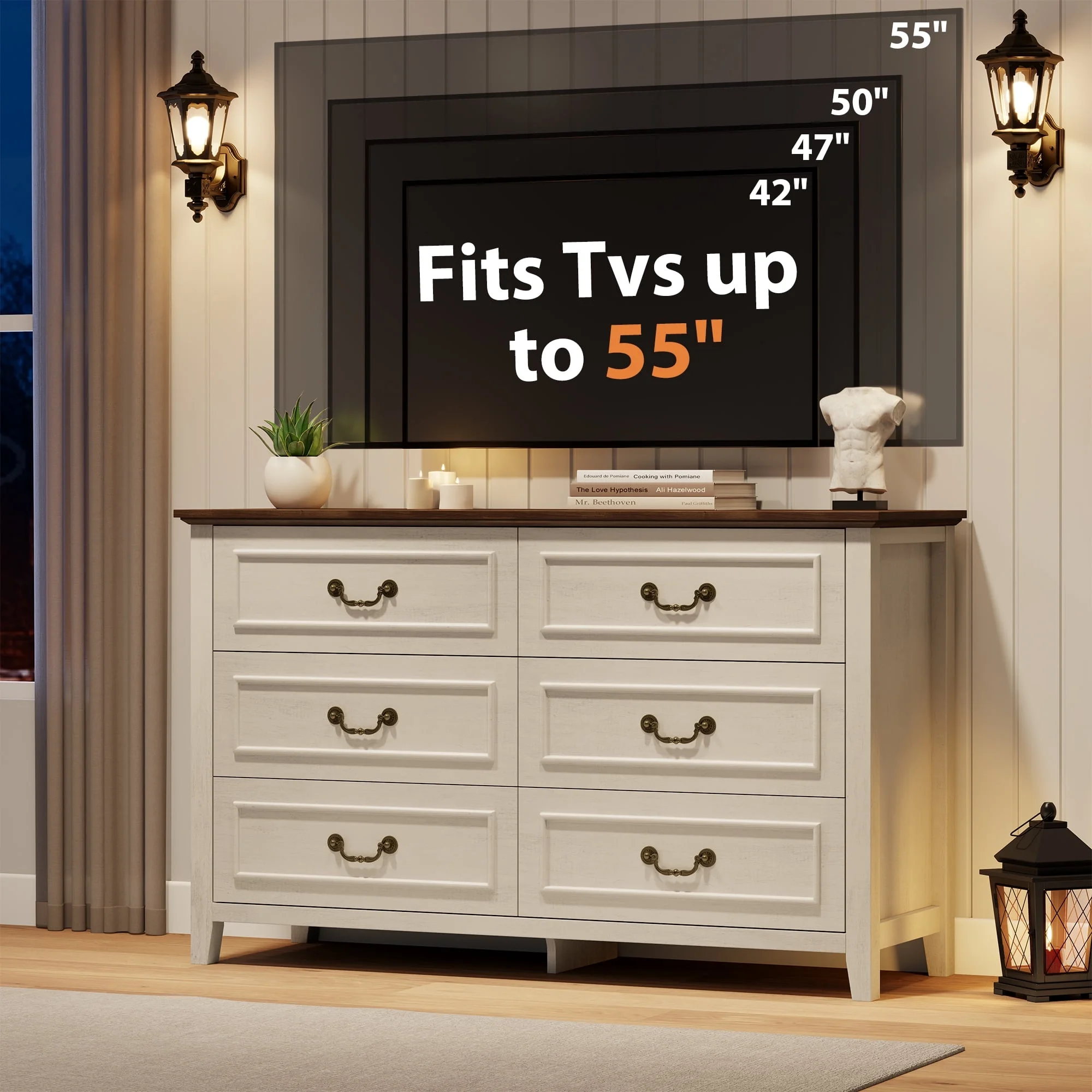 GIKPAL White Dresser for Bedroom, 6 Drawers Wood Dresser with Antique Handles, Farmhouse Rustic Chest of Drawers for Bedroom, Living Room, Entryway & Hallway - Image 2