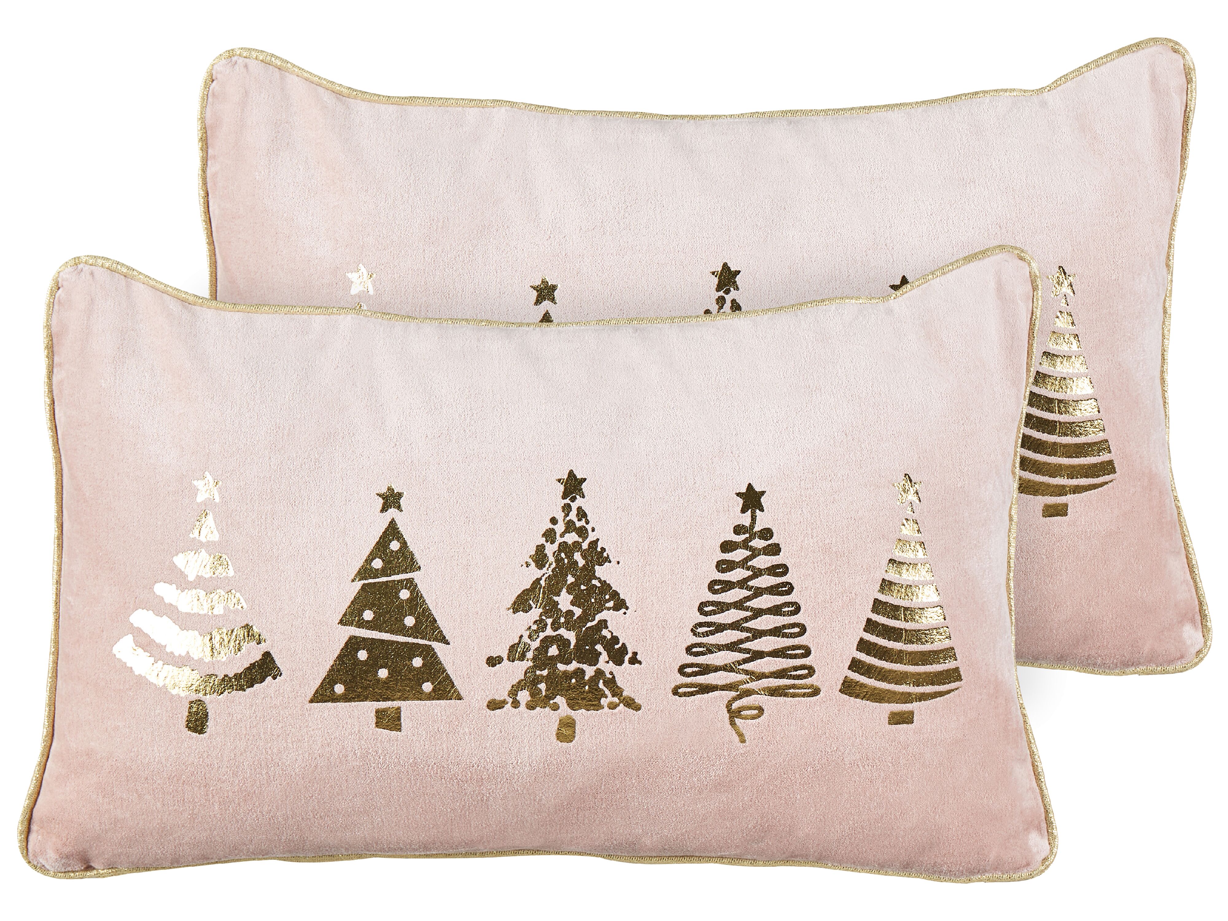 Set of 2 Decorative Cushions ALSOBIA Velvet 30 x 50 cm Pink Christmas Motif