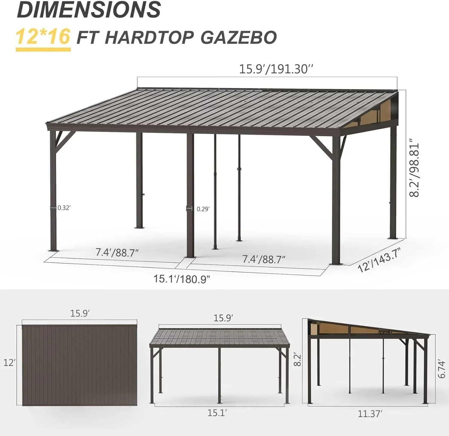 TOTAL Outdoor 10'x12' All-Season Sunroom Gazebo with Steel Roof, PVC Screen, Front & Side Door, Brown - Image 66