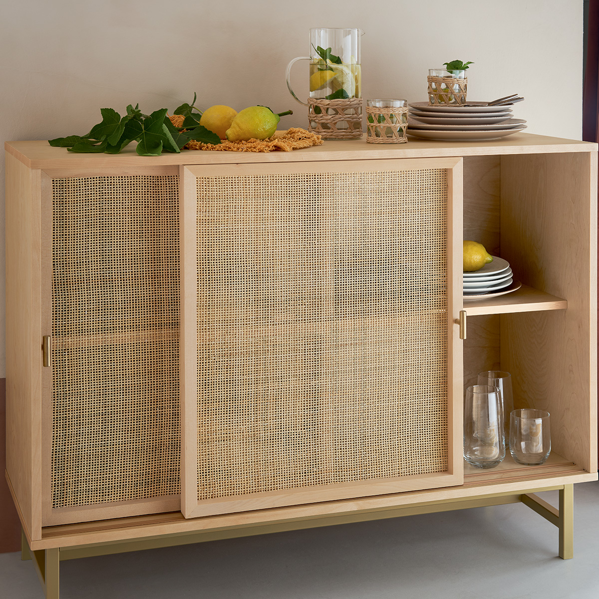 2-door Buffet "Rayo" Rattan cane, 100x79 cm