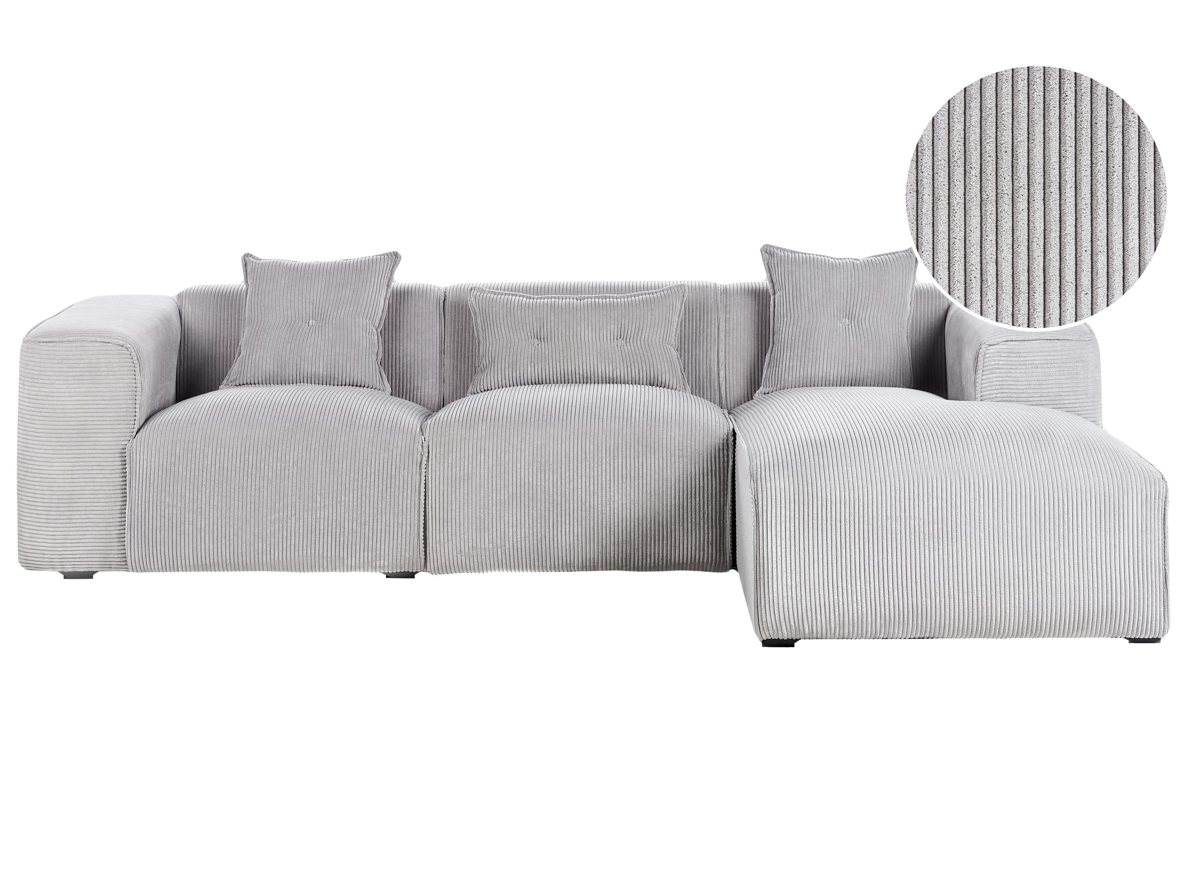 Corner Sofa 3 Seater DOLVA Corduroy Light Grey Left Hand