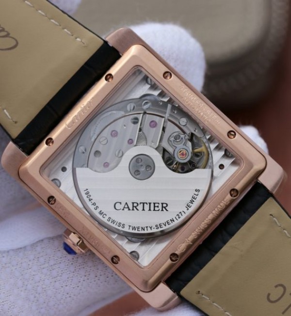 Replica Cartier Tank MC RG Black Textured Dial Diamonds Bezel Leather Strap - Top club