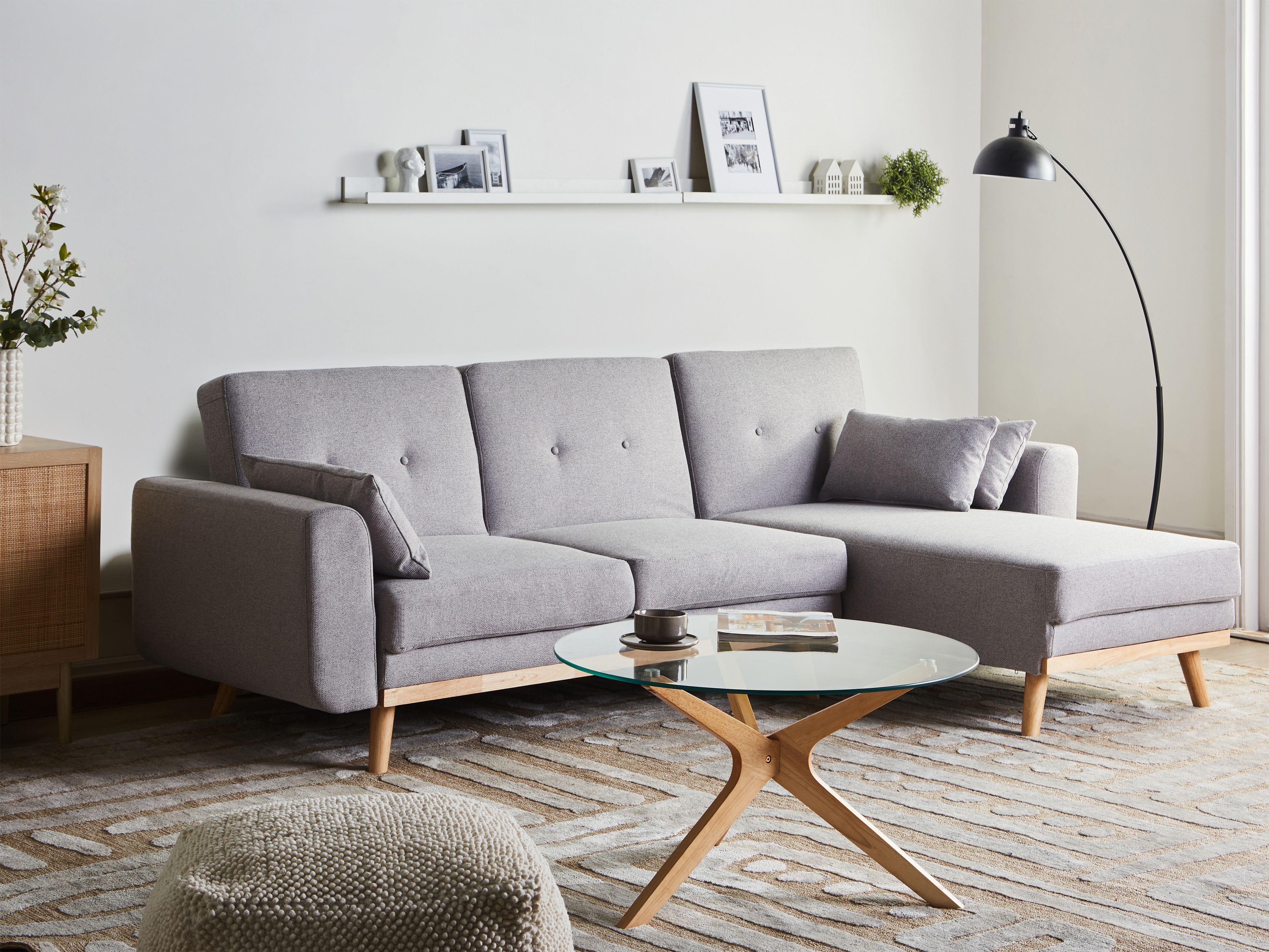 Corner Sofa Bed 3 Seater KAARINA Fabric Grey Left Hand