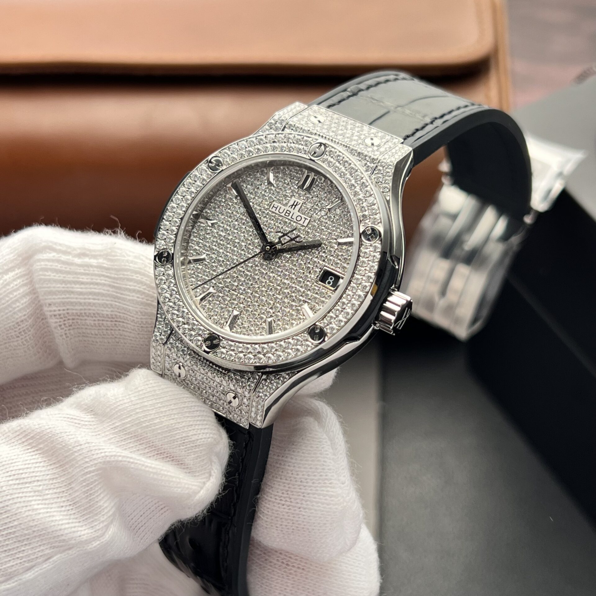 Hublot Replica Watch Classic Fusion Full Diamond Moissanite Black 38mm - Top club
