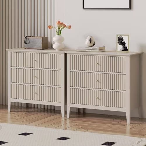 Heynemo Beige 6 Drawer Dresser, Fluted Modern Wood Chest - Image 14