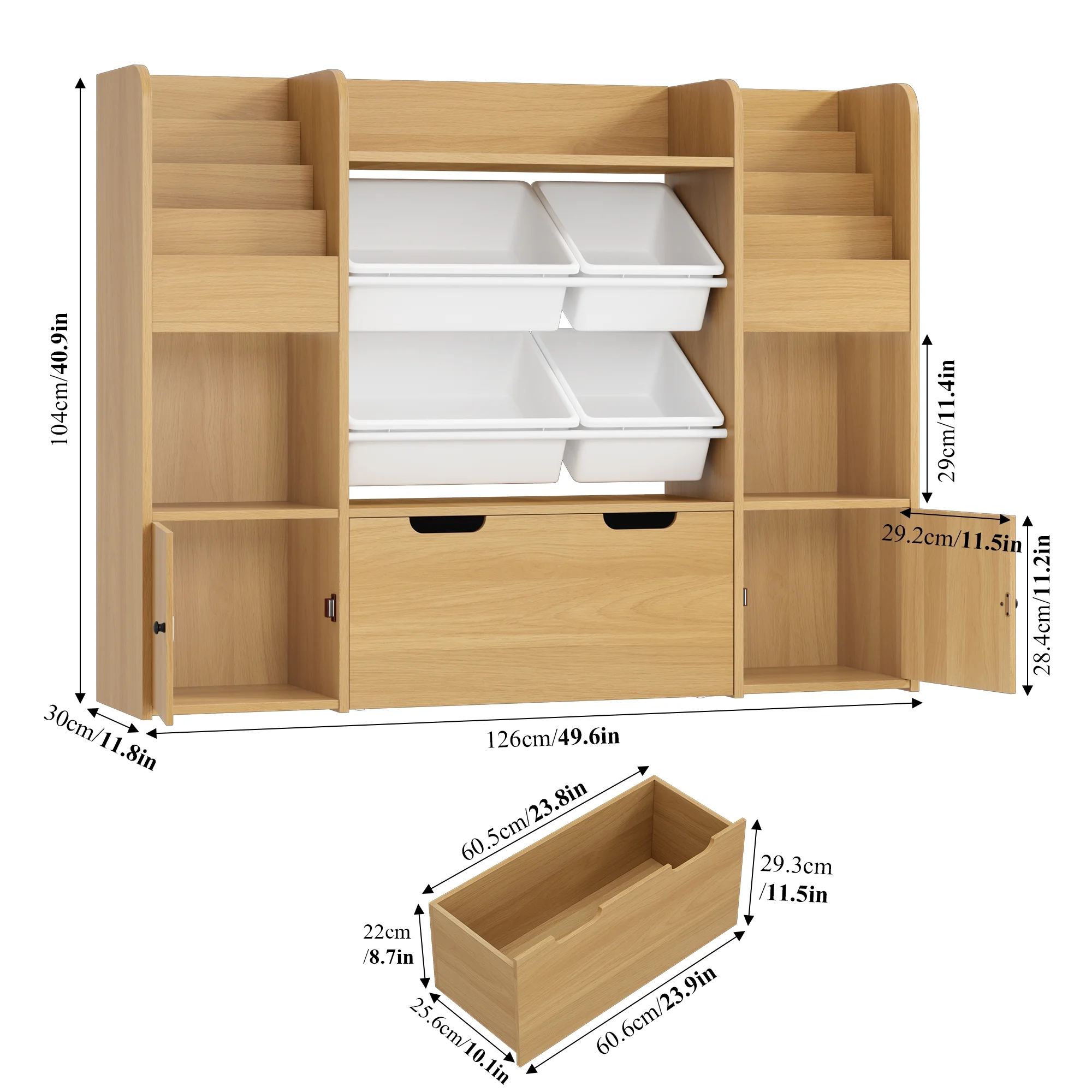 Hiphuta Kids Bookcase Toy Storage Organizer, Wooden Toy Organizer of 4 Bins& 2 Removable Drawers for Home Bedroom, Kids Bookshelf Toy Box with Book Rack, White - Image 17