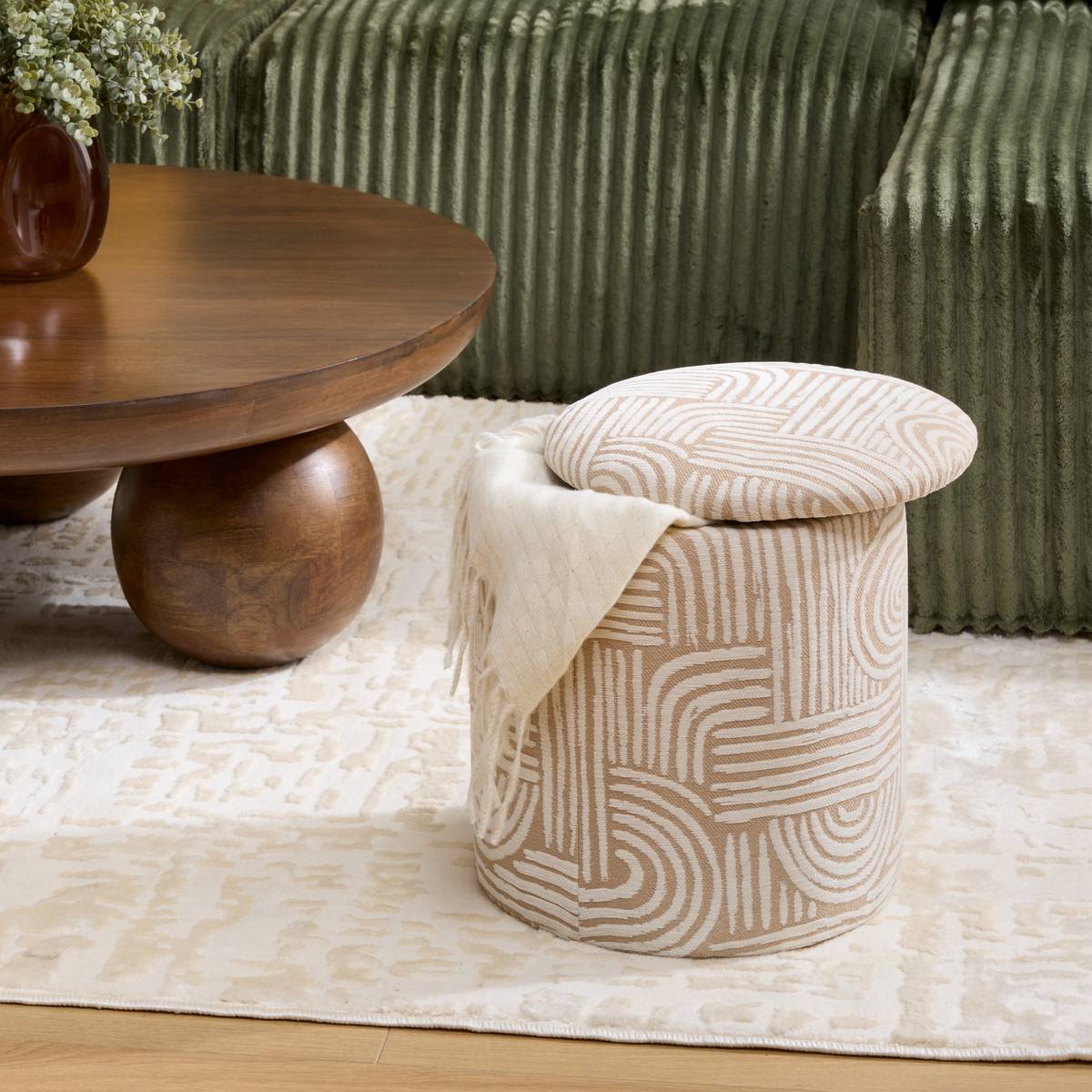 Ottoman Storage "Nubo" Beige, D.31 cm