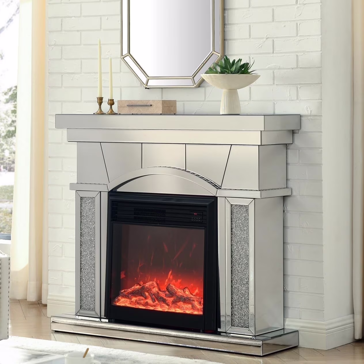 IKIFLY 47.24L x 41.33 H Mirrored Electric Fireplace - Image 7