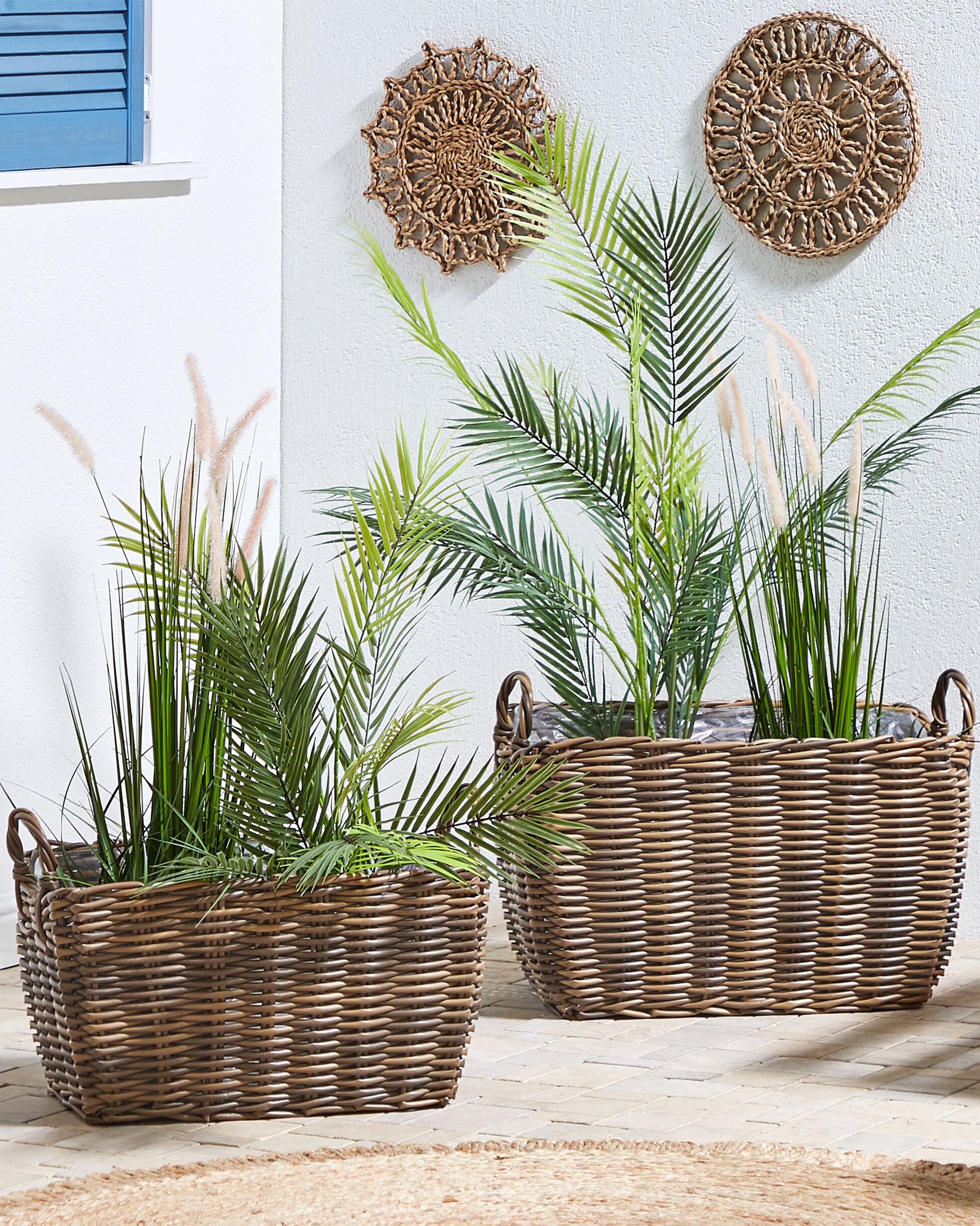 Set of 2 Wicker Planters ORMOS PE Rattan 53/59 cm Brown
