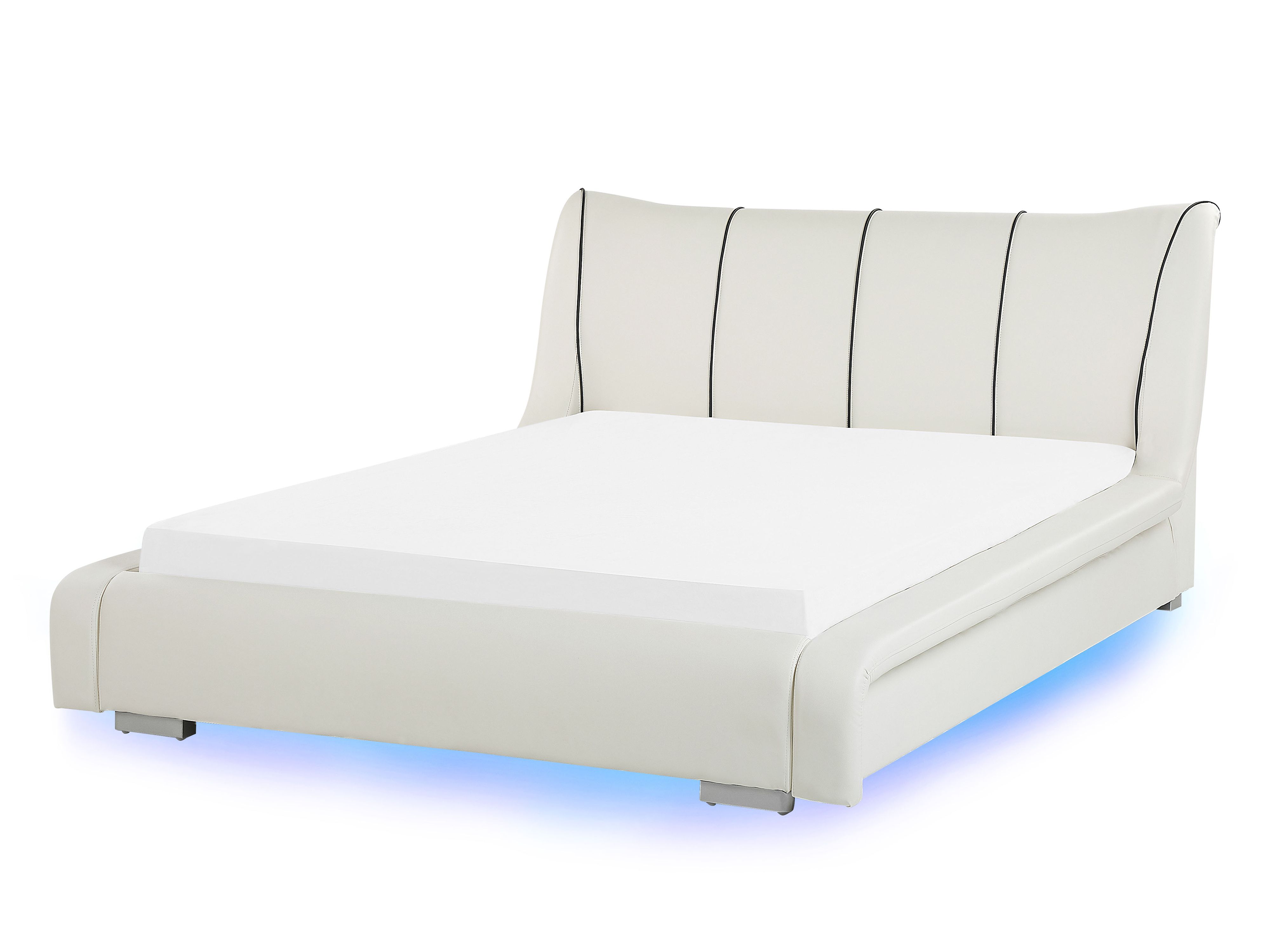 Bed with LED Leather NANTES 140 x 200 cm (EU Double) LED Off-White
