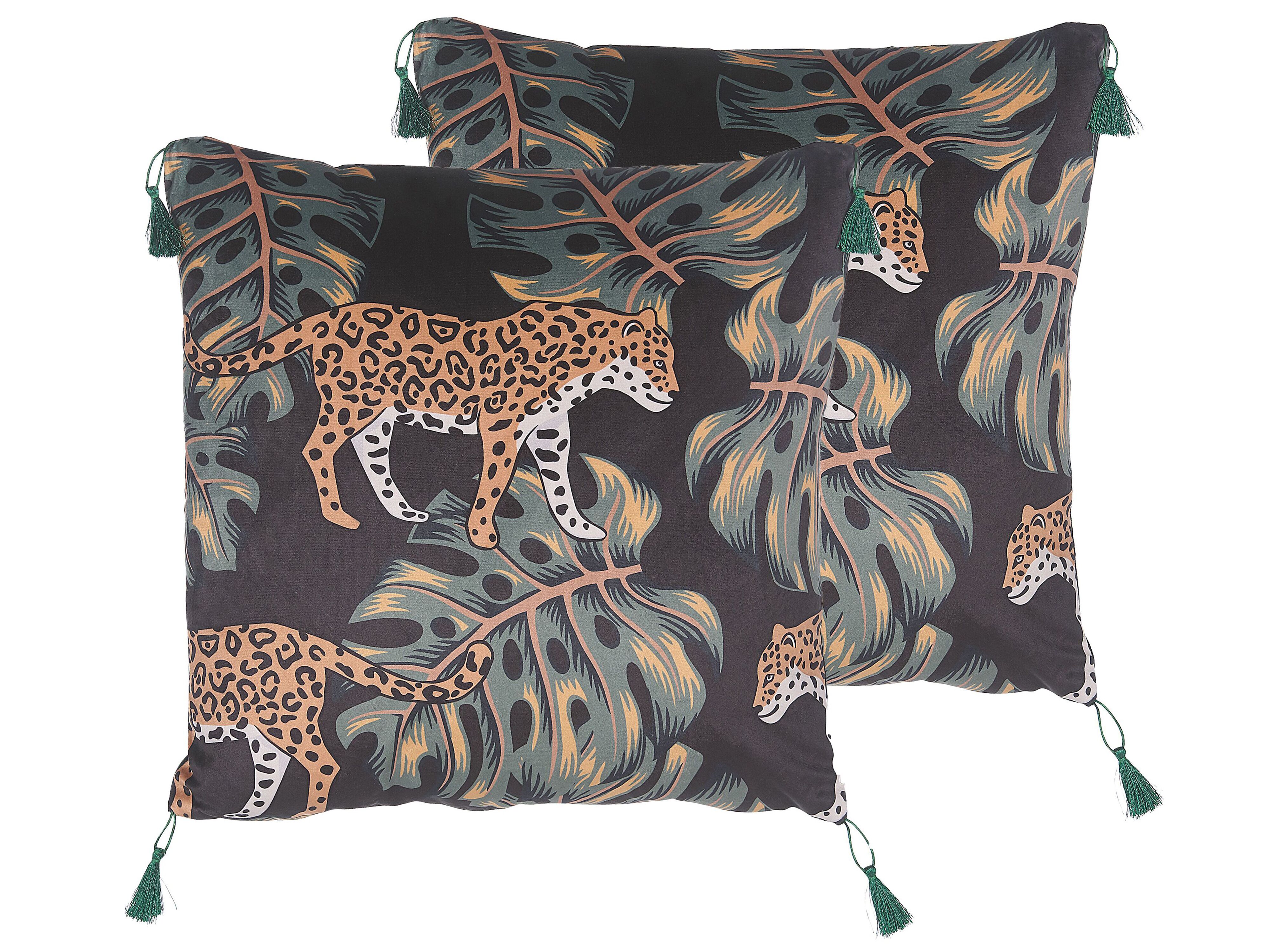 Set of 2 Decorative Cushions KUHI Velvet 45 x 45 cm Black Animal Pattern