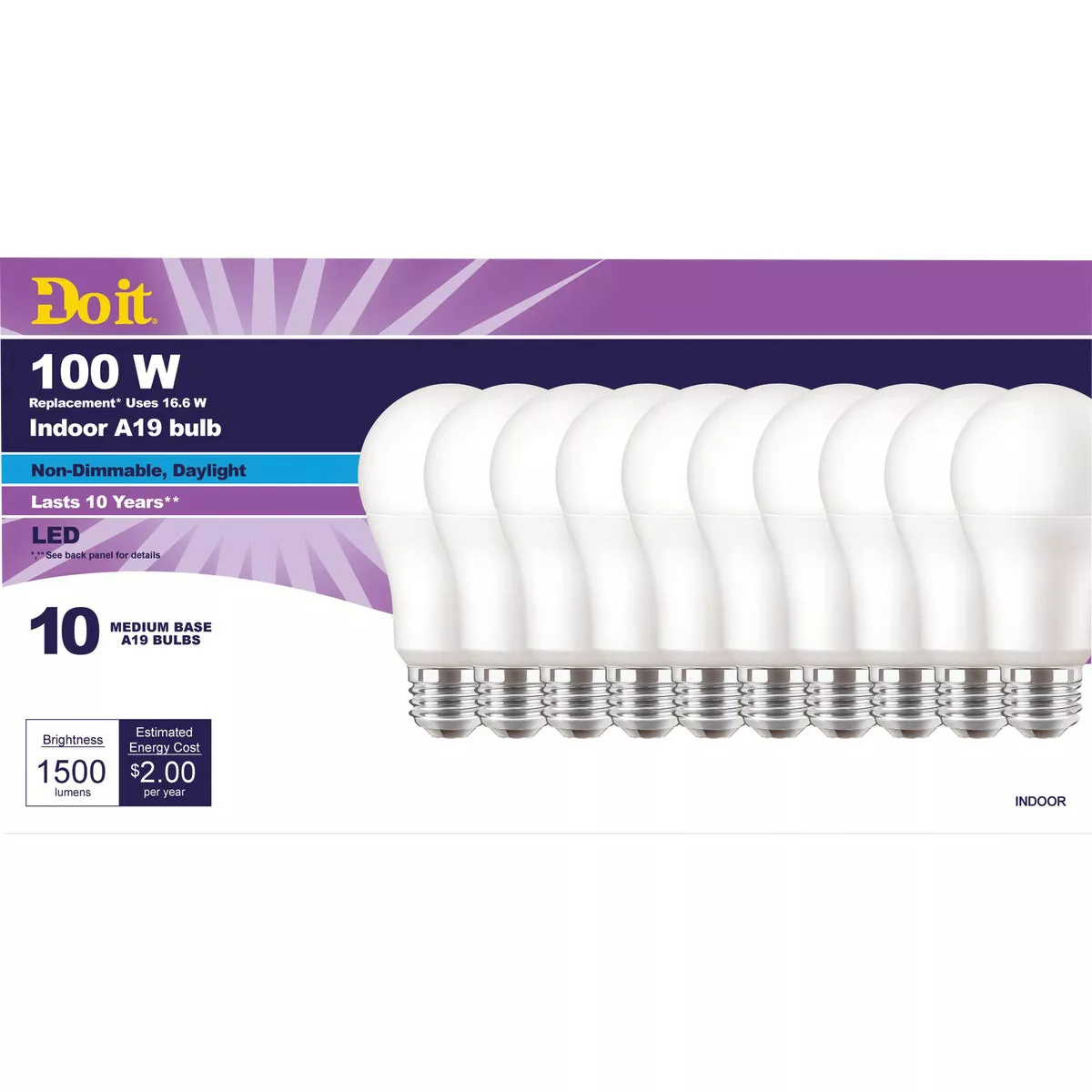 Do it 100W Equivalent Daylight A19 Medium LED Light Bulb, Title 20 (10-Pack)