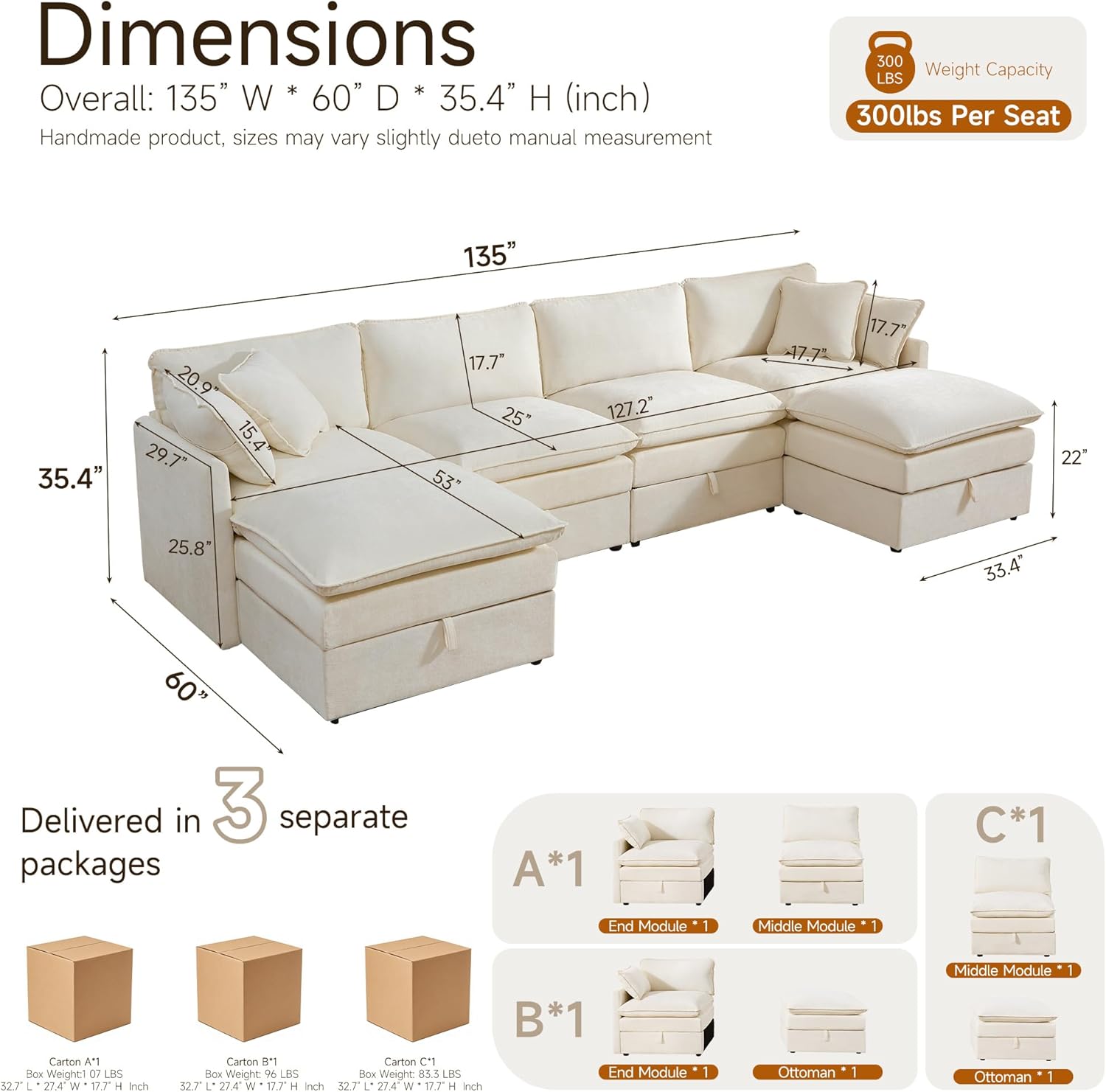Modular Sofa with Storage, 135