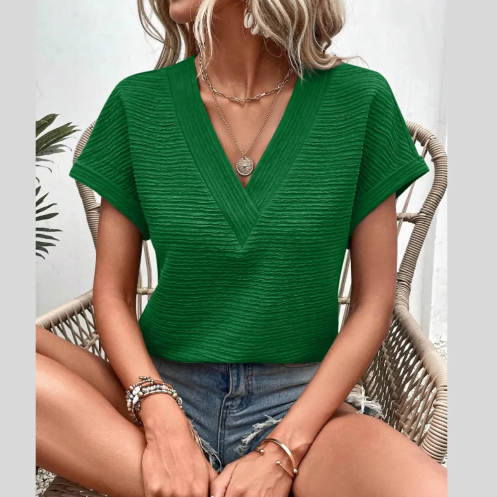 Textured Solid Color Short Sleeve Top - ZKZOOK
