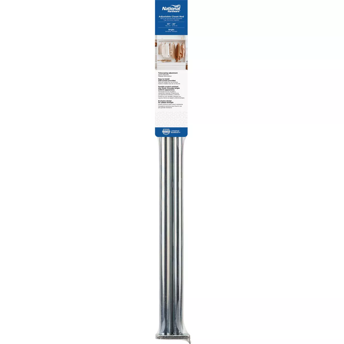 National Hardware 30 In. to 48 In. Bright Steel Adjustable Closet Rod